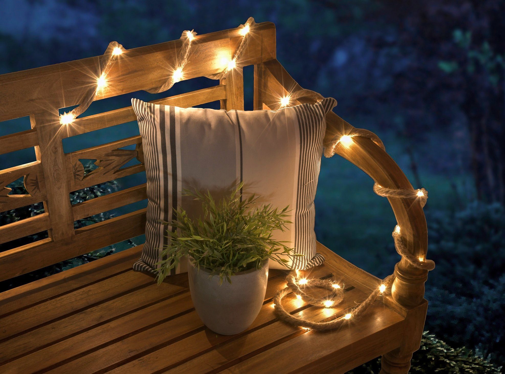 GartenHero LEDLichterkette Hanfseil warmweiß 35 LED Lichterkette außen