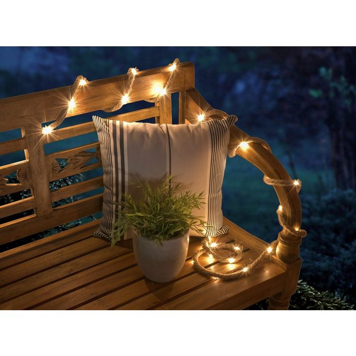 GartenHero LED-Lichterkette Hanfseil warmweiß 35 LED Lichterkette außen Timer Lichtschlauch Timer