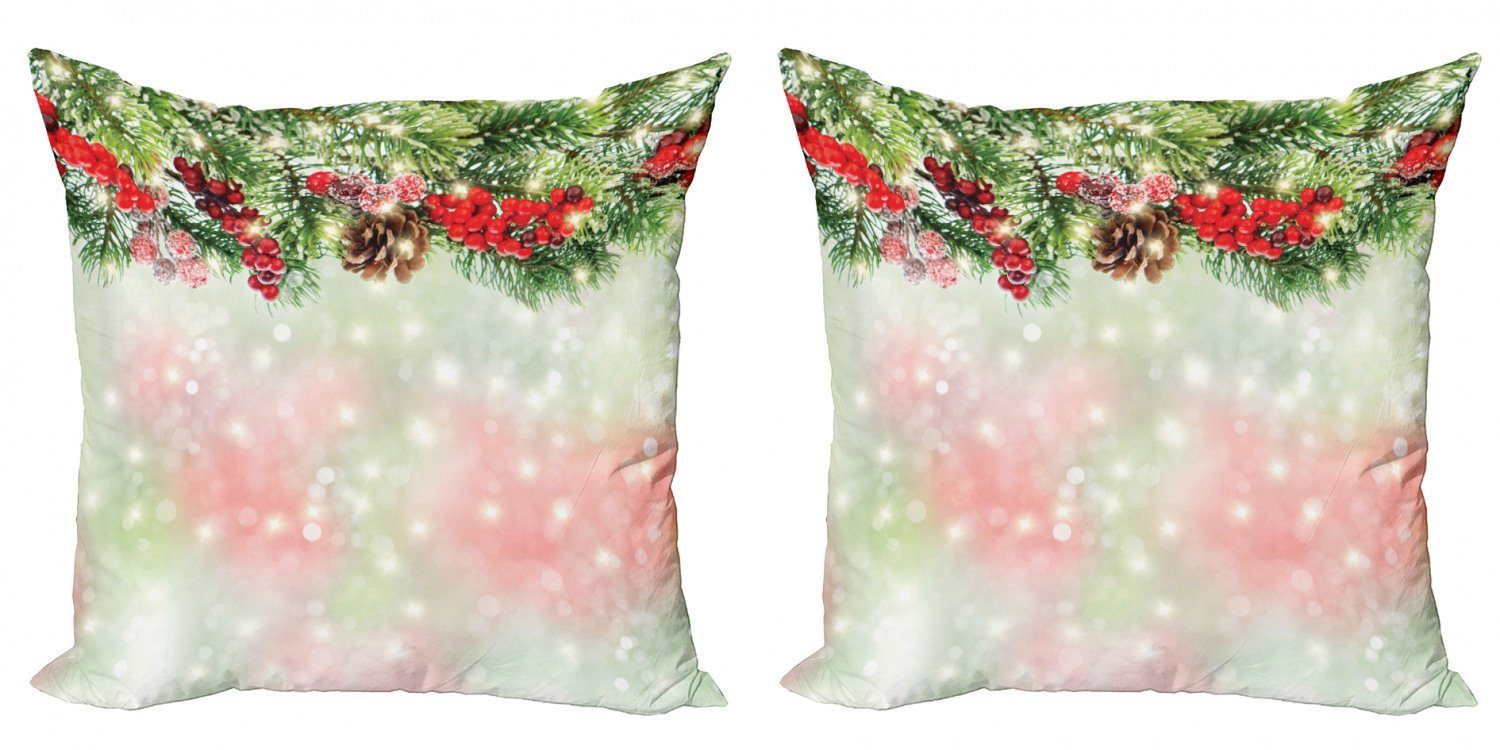Kissenbezüge Modern Accent Doppelseitiger Digitaldruck, Abakuhaus (2 Stück), Weihnachten Grüne Zweige Holly | Kissenbezüge