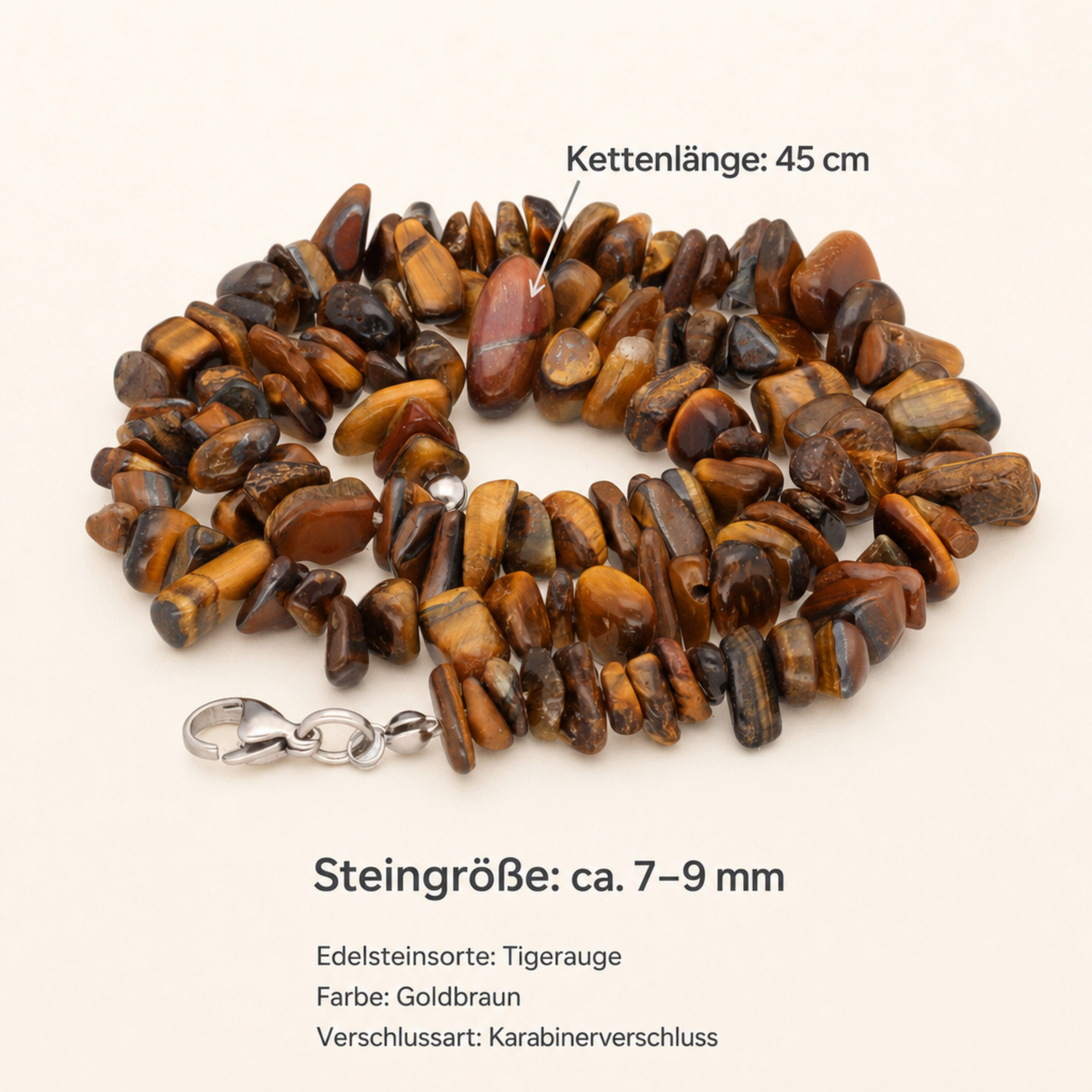 Lebensquelle Plus Kette ohne Anhänger Tigerauge Splitterkette, 45cm mit Verschluss – Bild 3 von 5
