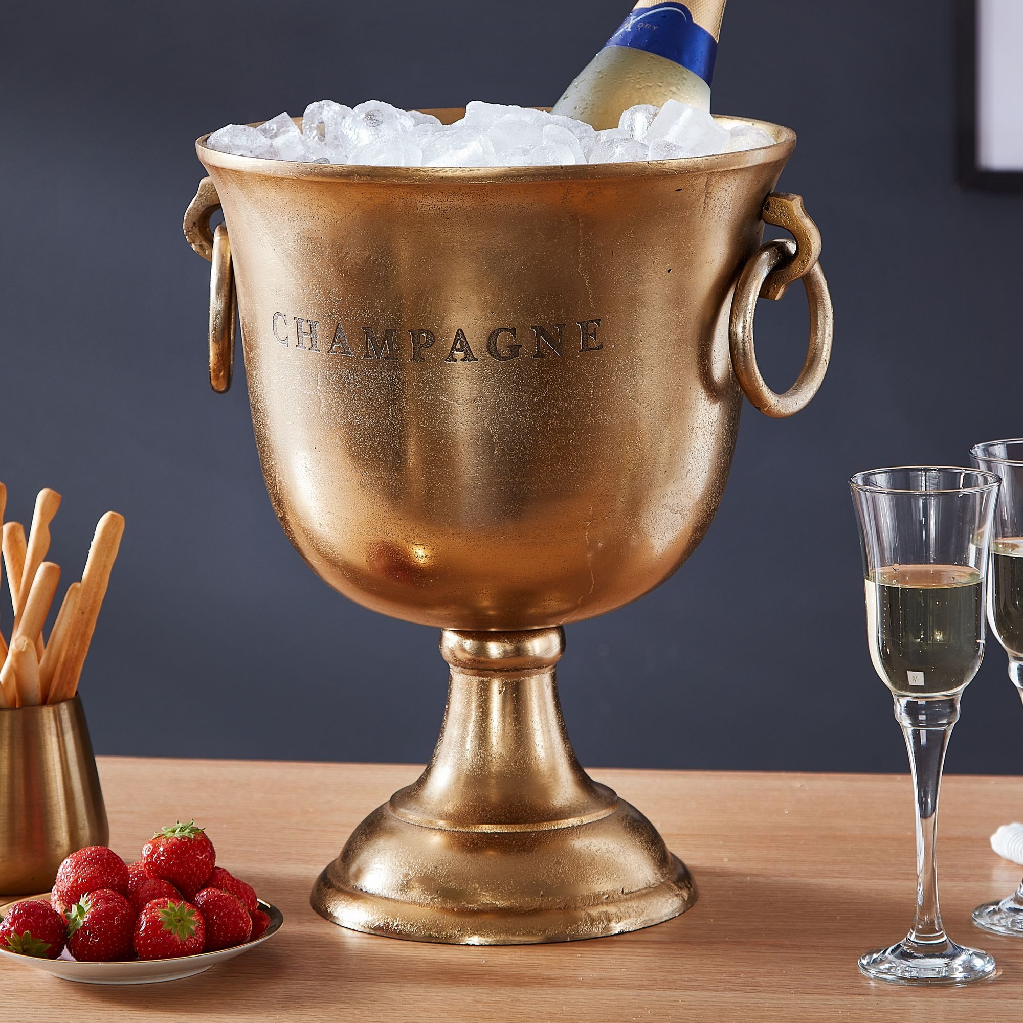 Wohnling Sektkühler WL6.467 Champagnerkühler Gold 28,5x37,5x28,5 cm Flaschenkühler Groß, Flaschenkühler Tisch, Kühler für Champagner