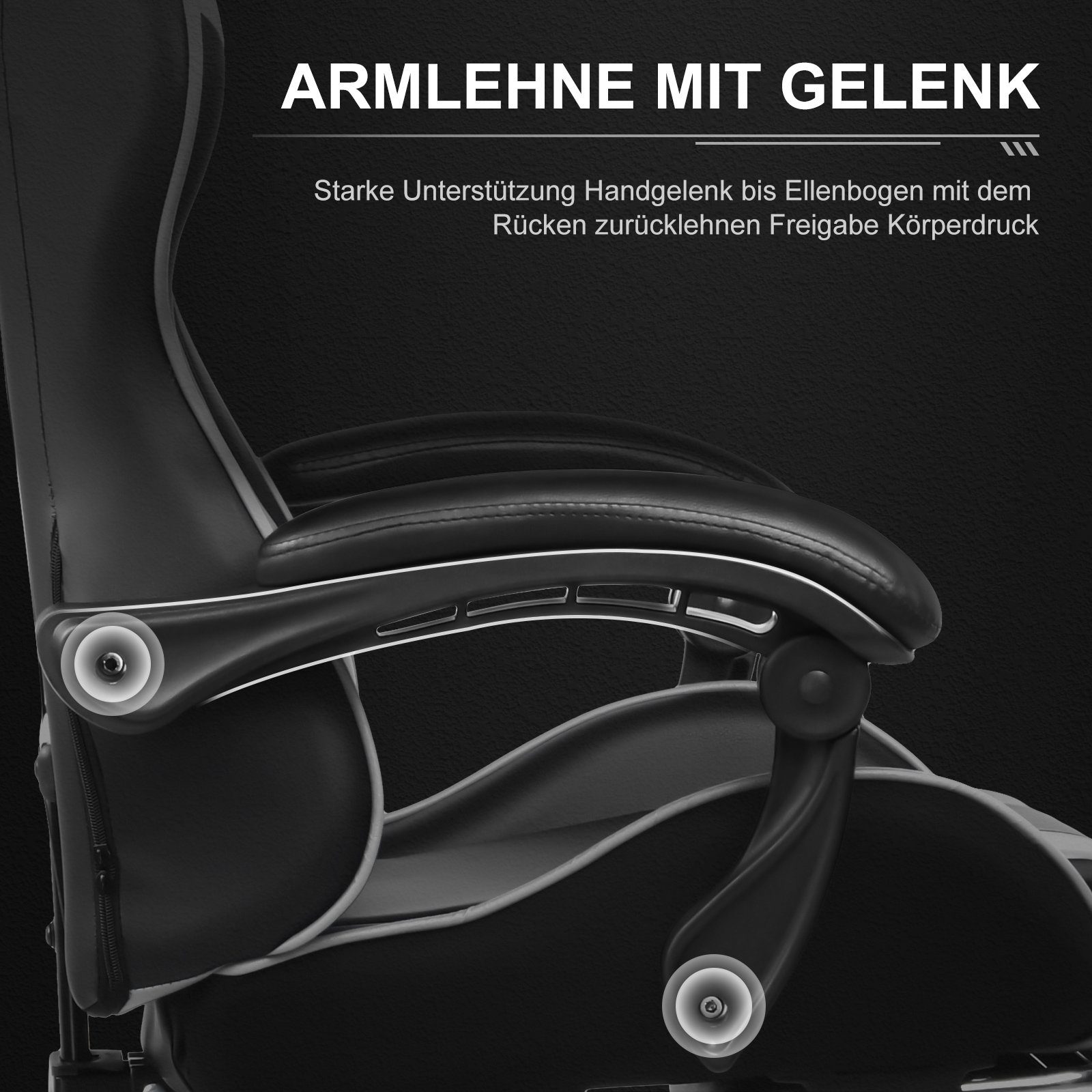 GTPLAYER Gaming-Stuhl Bürostuhl mit Massagefunktion, Fußstütze, Kopfstütze (Packung), Ergonomischer Gamer Stuhl Maximale Belastung 150 kg, 360° drehbar – Bild 4 von 5
