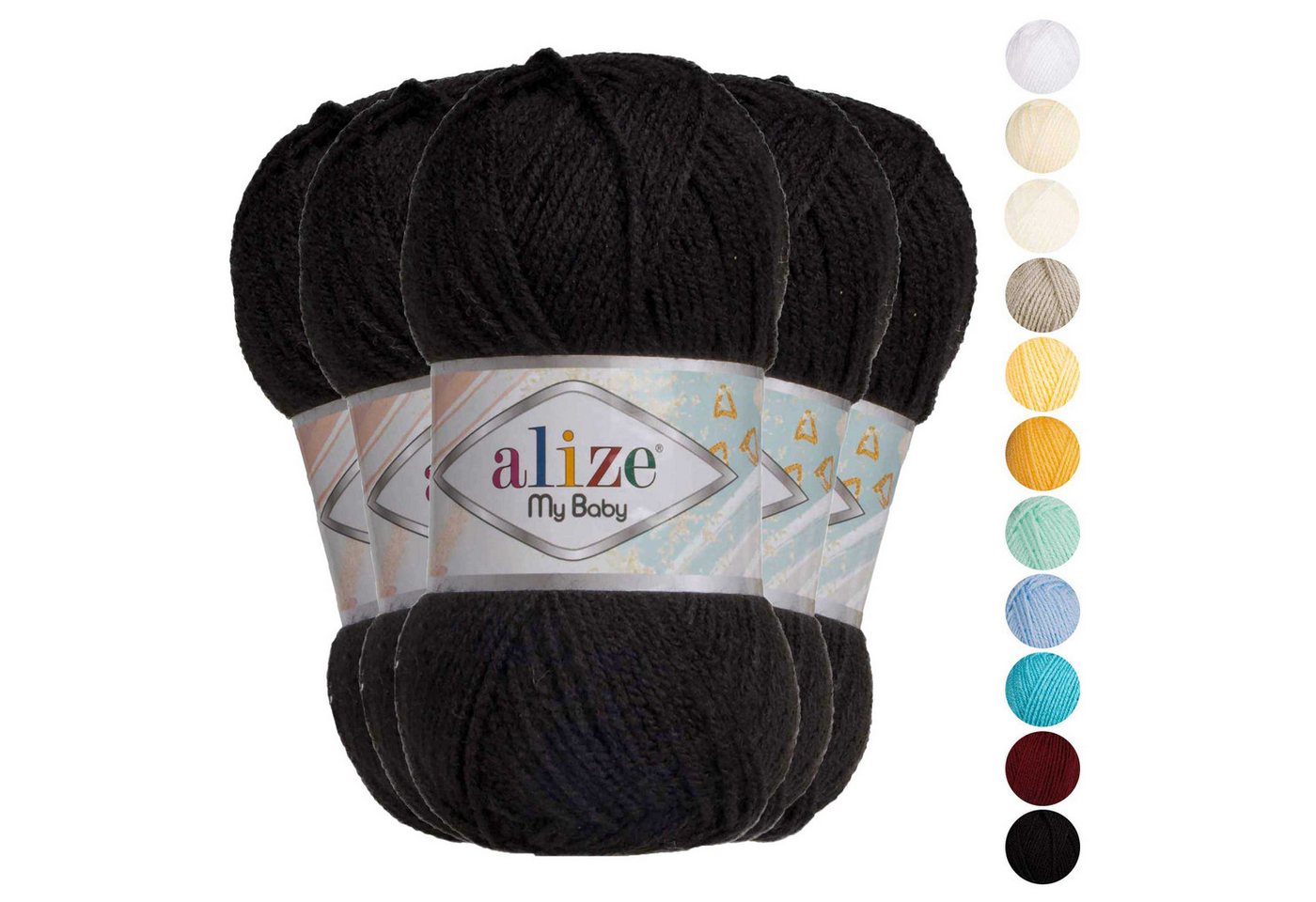 Thumbnail - Alize Alize My Baby 5x50g Strickgarn Wolle Acrylgarn Häkelgarn Farbwahl Häkelwolle, 750 m (Sparpaket), 60 schwarz