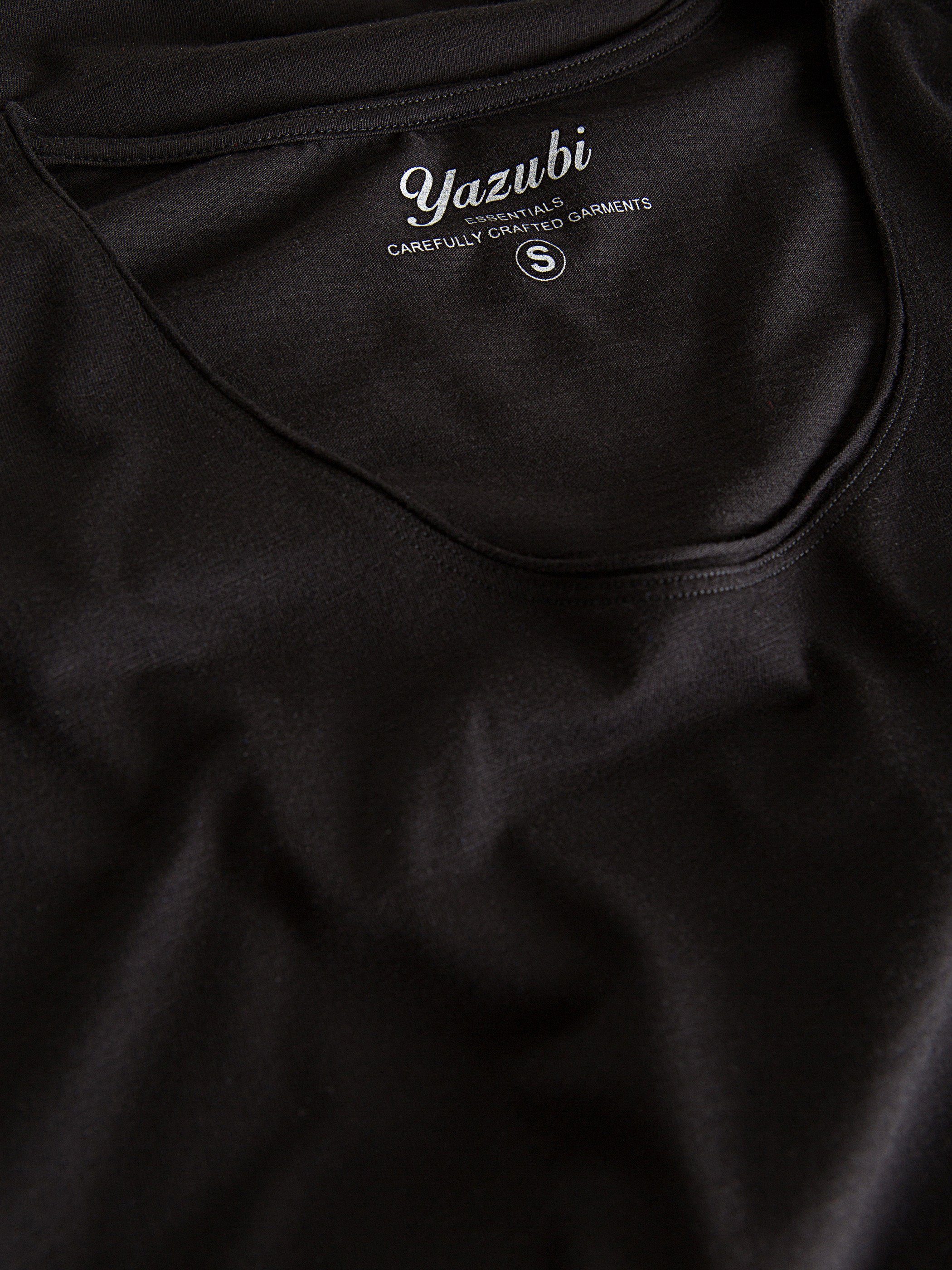 164007) Tee Basic T-Shirt Neck (black (1-tlg) Crew Schwarz Oversize Yazubi Hydrox