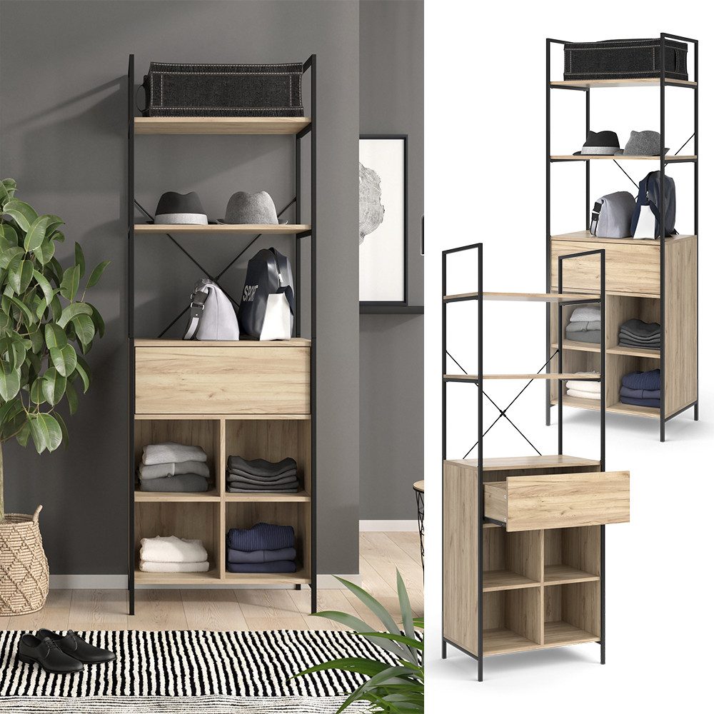 Vicco Kleiderschrank Enya, Holz/Schwarz, 60 x 180 cm mit Schublade günstig online kaufen