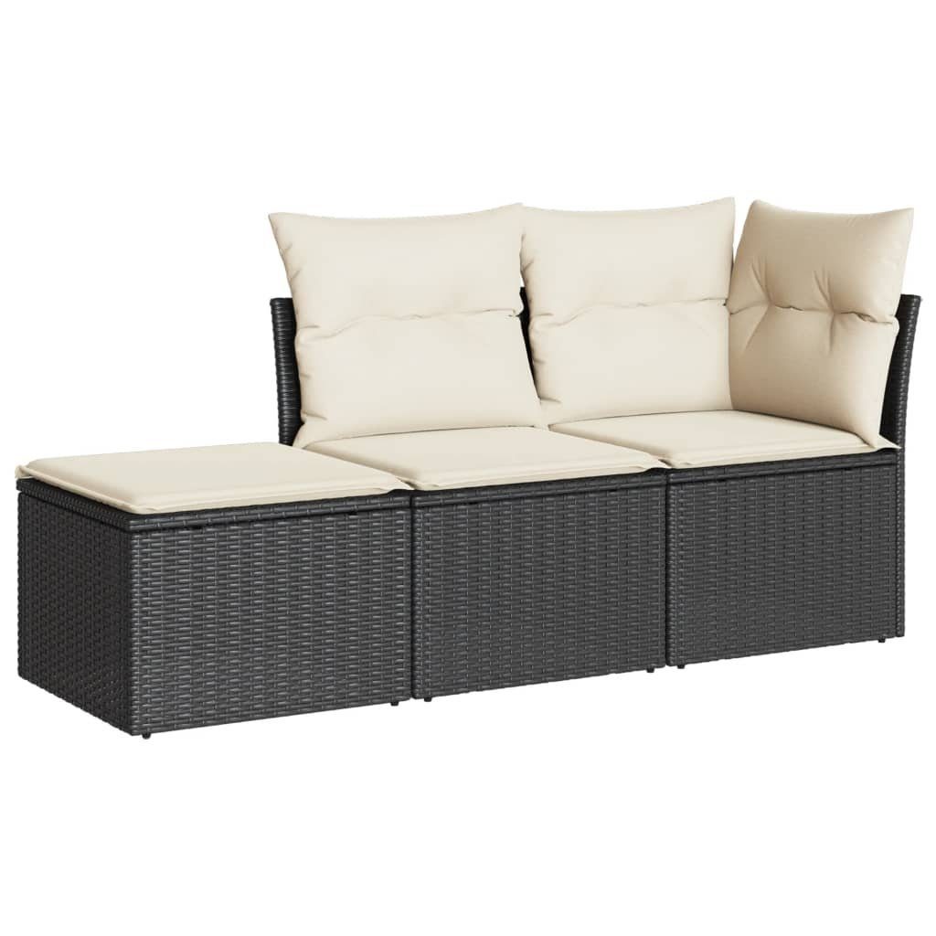 vidaXL Gartenlounge-Set 3-tlg. Garten-Sofagarnitur mit Kissen Schwarz Poly Rattan, (3-tlg)