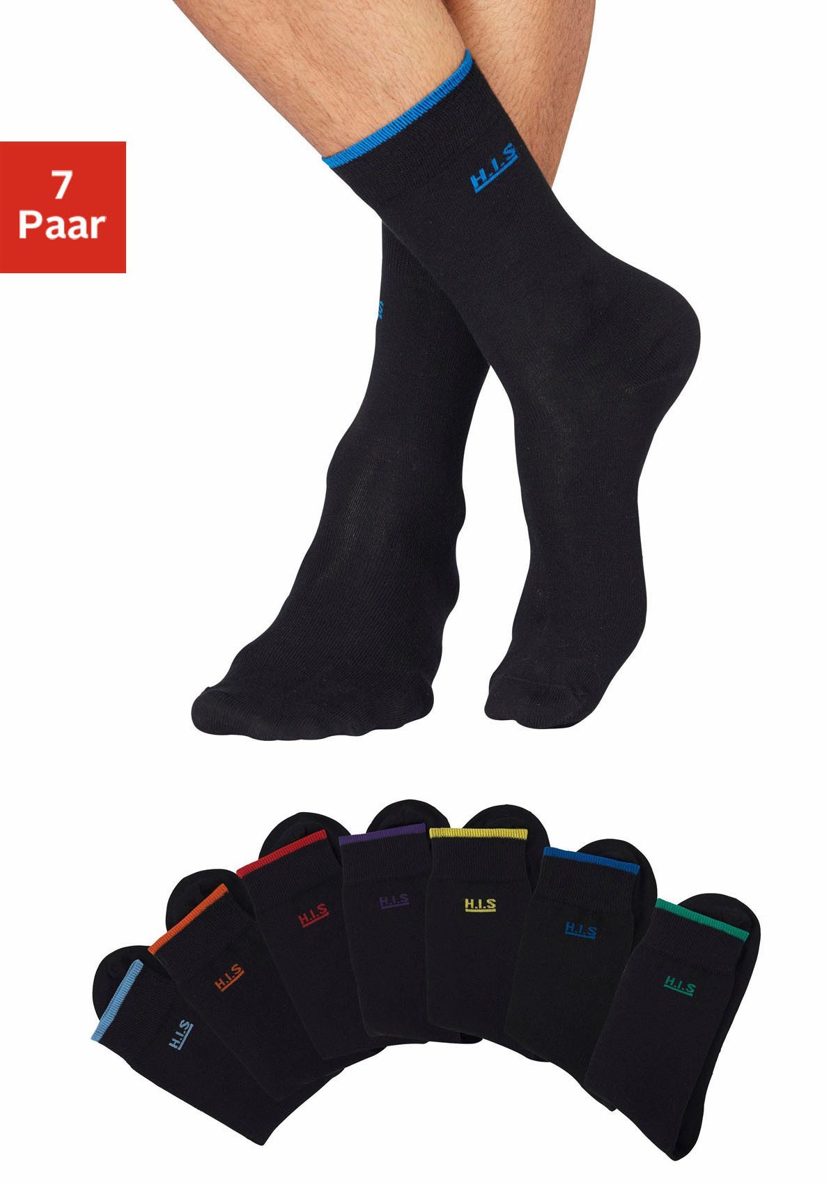 H.I.S Socken (Packung, 7-Paar) mit farbigen Bündchen