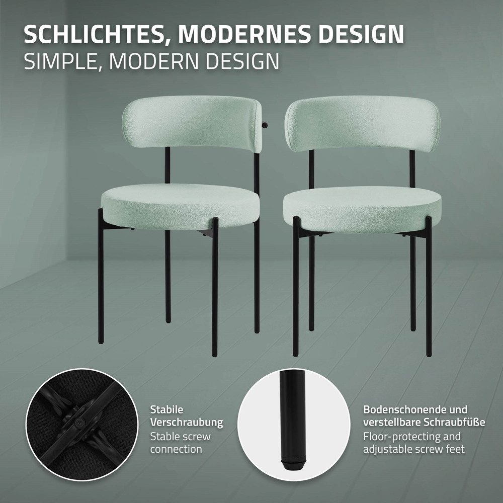 ML-DESIGN Polsterstuhl Esszimmerstühle Gruppe Küchenstuhl aus Teddystoff mit Metallbeinen (6 St), Clubstuhl 6er Set Wohnzimmerstuhl Grün moderne Design Lounge S – Bild 3 von 5