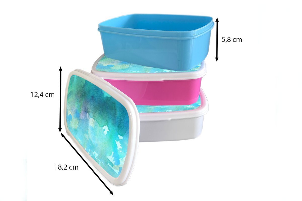 MuchoWow Lunchbox Aquarell - Grün Kinder Erwachsene, Blau, Mädchen Brotbox Jungs für weiß Kunststoff, für und (2-tlg), Brotdose, und 