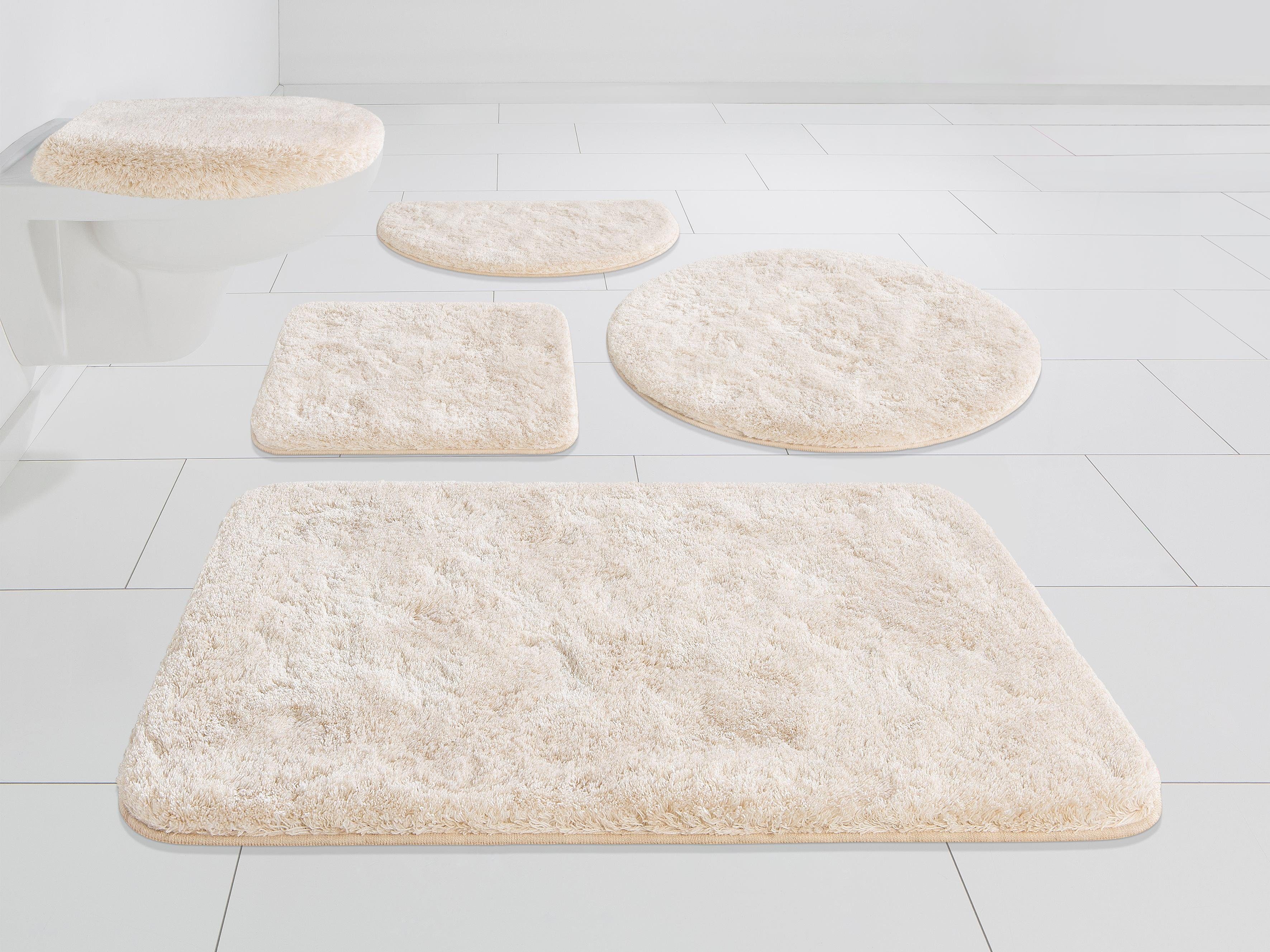 Grund Badematte Melos, Badvorleger, Badezimmer Teppich, sehr weich, Höhe 27 mm, rutschhemmend beschichtet, fußbodenheizungsgeeignet, Kunstfaser, rund, melierte Optik, sehr weicher Flor, Melange-Effekt, Made in Europe