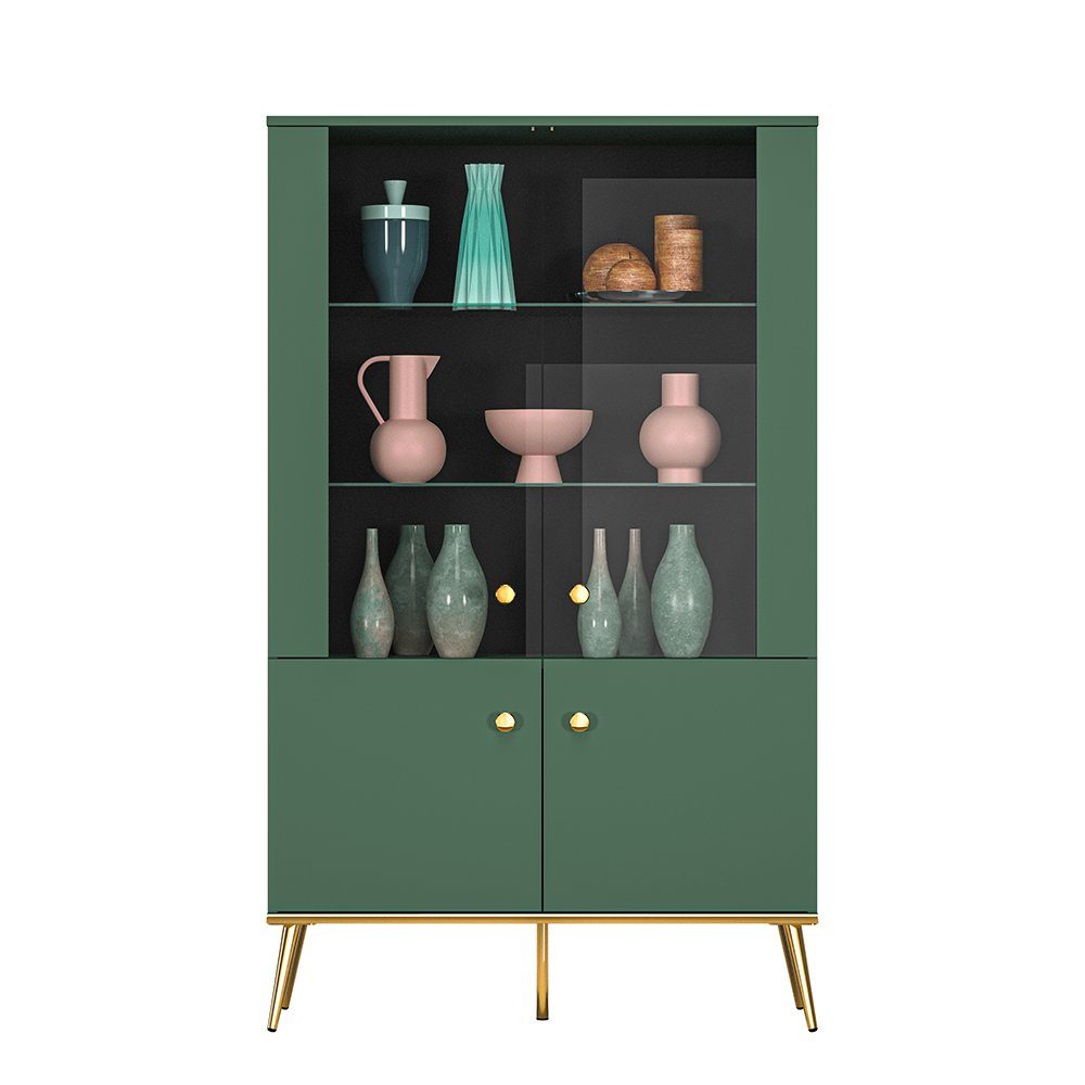 Lomadox Highboard FASANO-131, in grün mit Glastüren und Glasböden, B/H/T ca. 92/152/40 cm