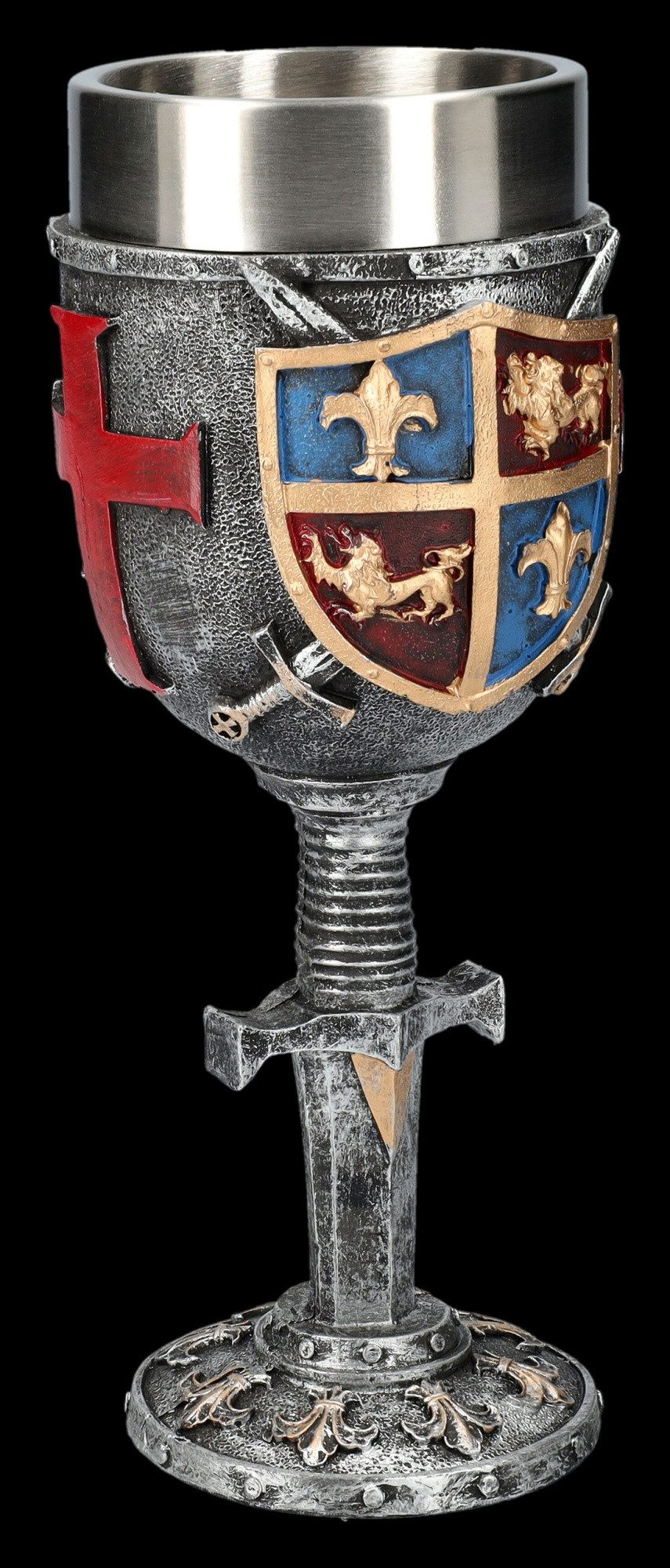 Figuren Shop GmbH Becher Kelch mit Ritterwappen - Heraldik - Mittelalter Mythologie Weinkelch, Kunststein (Polyresin), Edelstahl