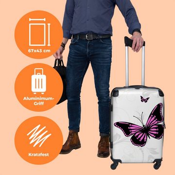 NoBoringSuitcases.com© Koffer Schmetterling - Pflanzen - Rosa - Weiß 67x43x25cm, 4 Rollen, Mittelgroßer Koffer für Erwachsene, Reisekoffer