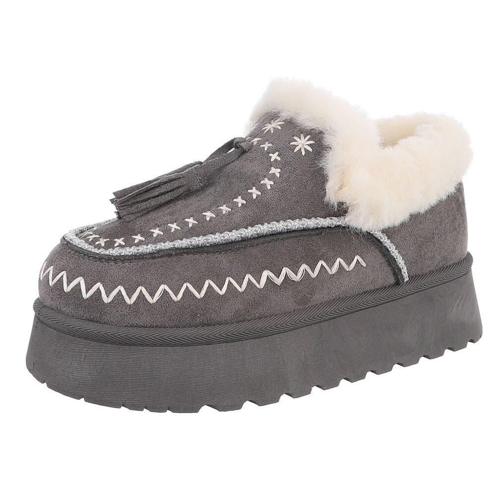 Ital-Design Damen Slipper mit Plateau und Quasten für Freizeitkomfort Снегоходы (90542833) Flach Stiefeletten in Grau
