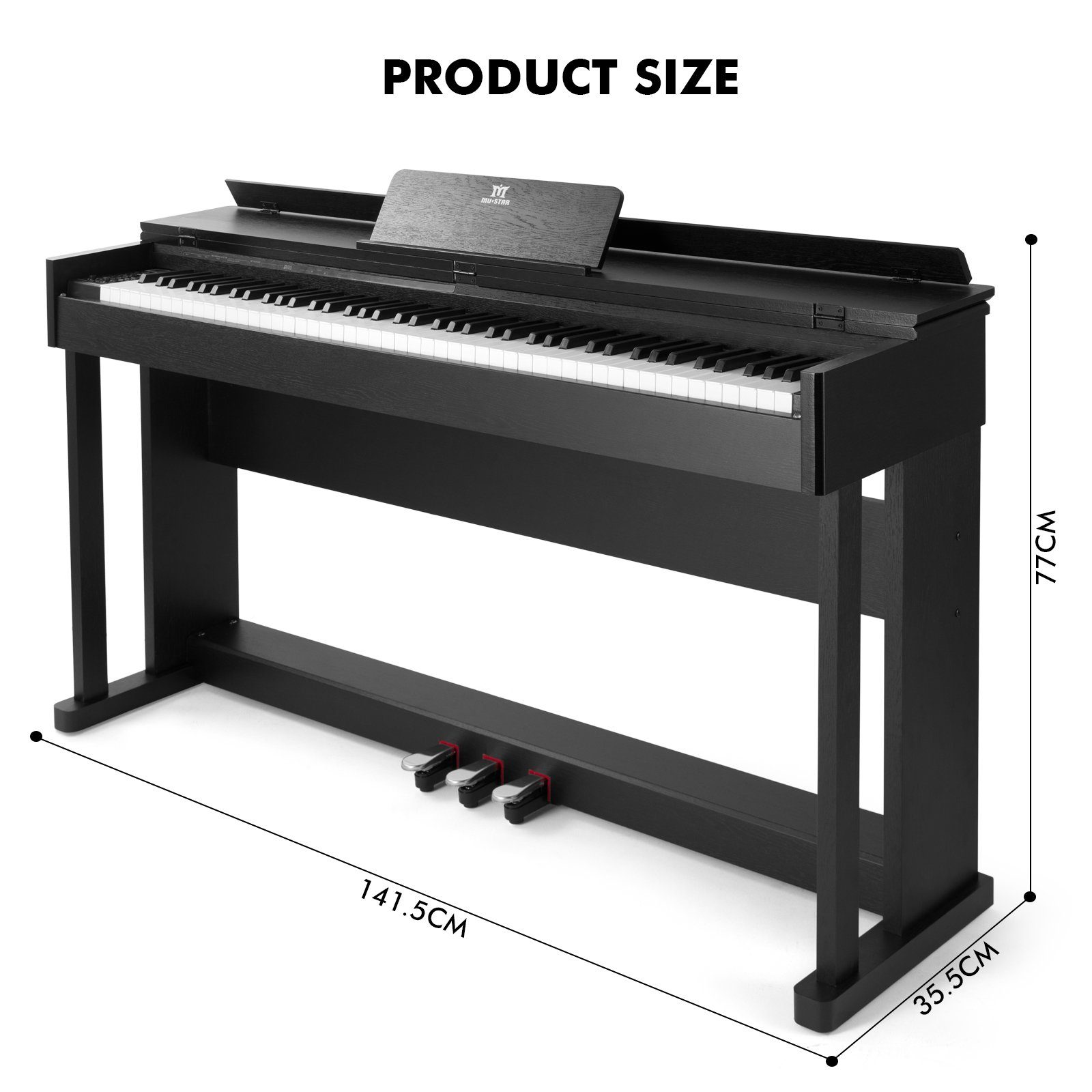 MUSTAR Digitalpiano Professionelles Digitalpiano 88 Tasten mit Hammermechanik, Klavierhocker, 3 Pedalen, USB/MIDI & Dualkontrollsystem – Bild 2 von 5