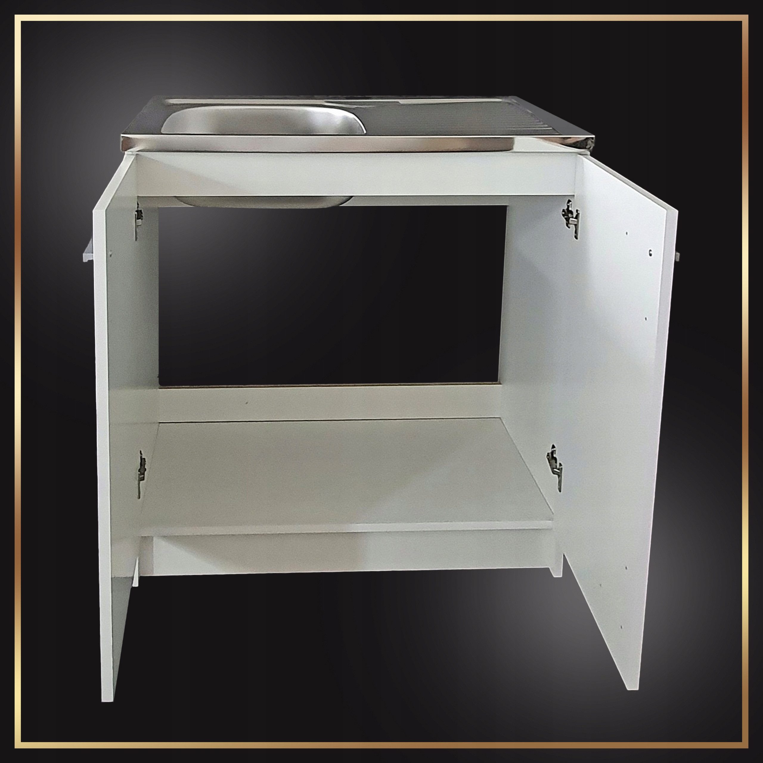 STAMAR Spülenschrank Küchenunterschrank 80 cm Weiß mit Spüle Armatur Chrom Komplettset Unterschrank stehend Edelstahl Spülbecken Wasserhahn Abtropffläche – Bild 3 von 5