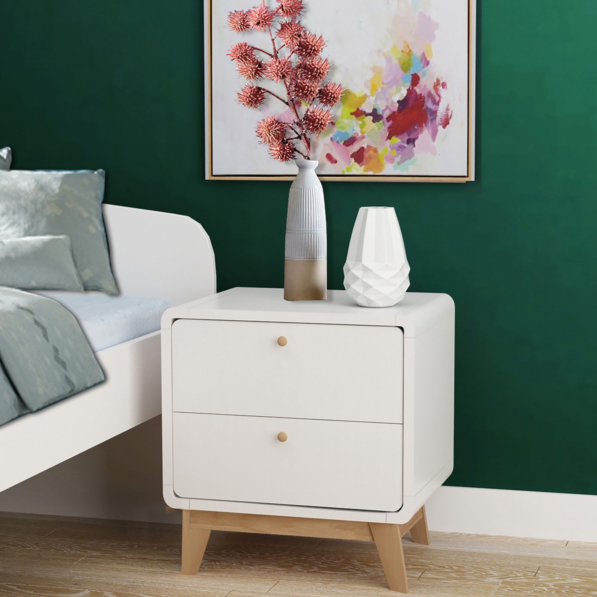 loft24 Nachtschrank Caitlin Nachttisch mit 2 Schubladen, MDF, Skandinavisches Design, modern