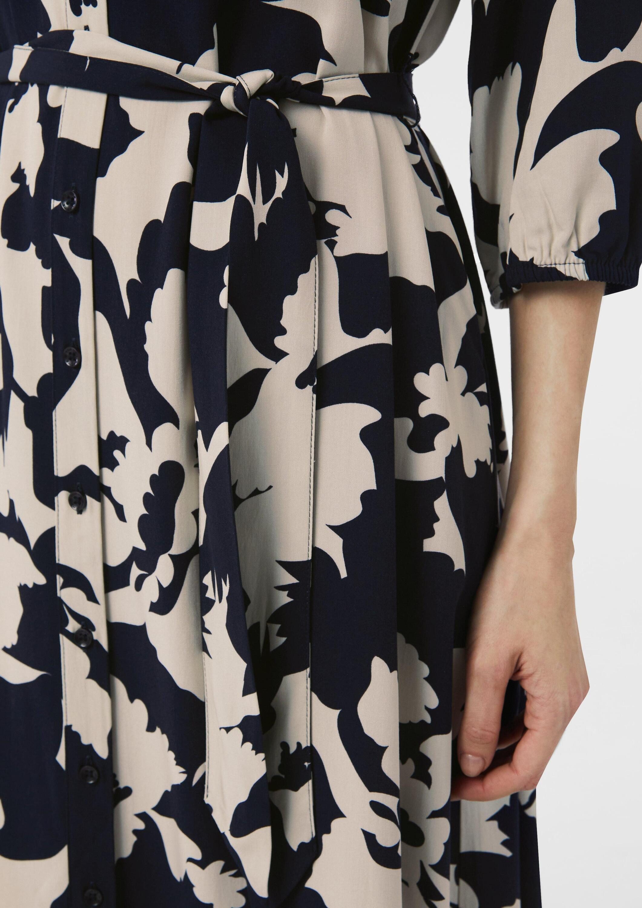 comma Midikleid Kleid Hemdblusenkleid in Midilänge mit Bindegürtel