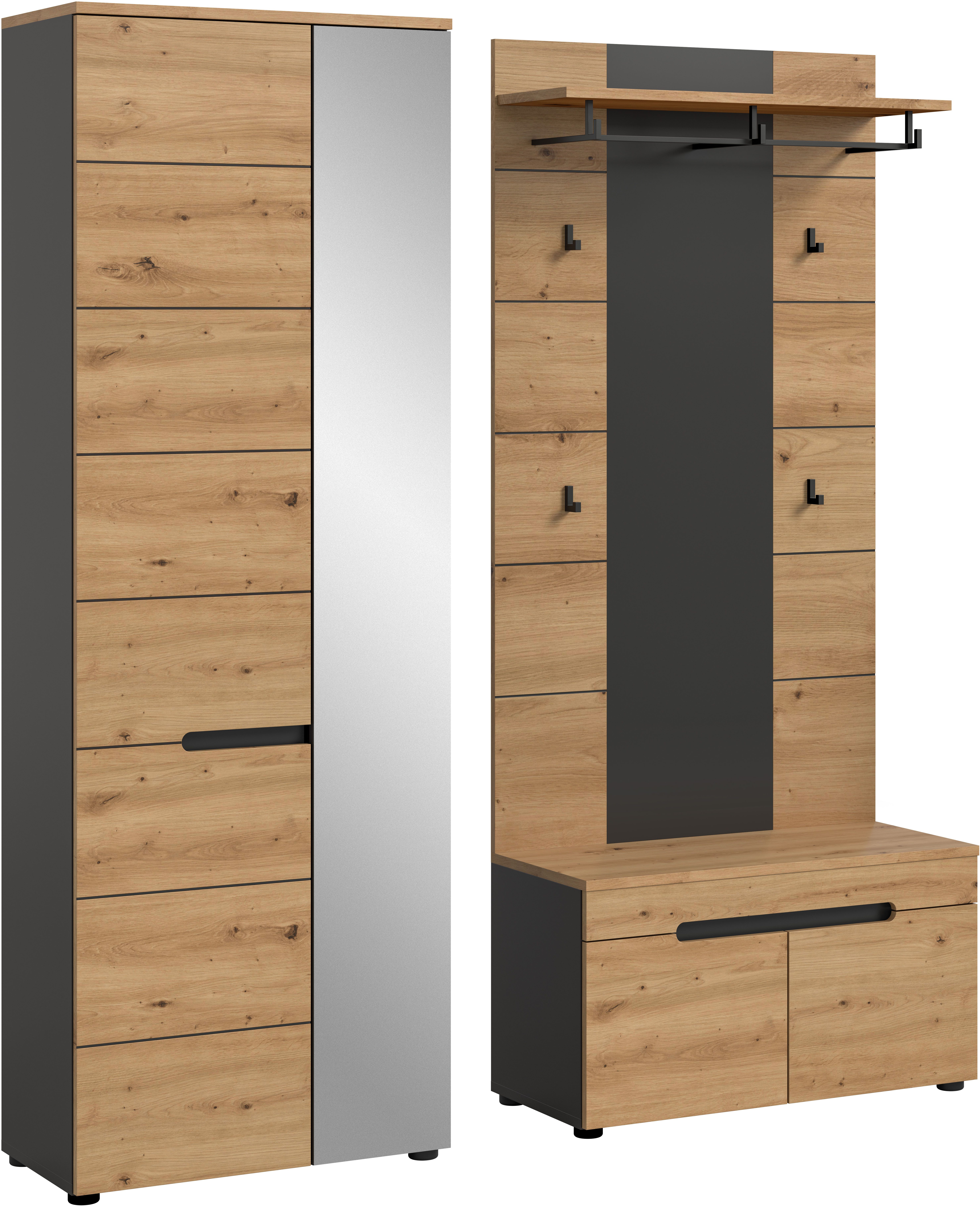 Home affaire Garderoben-Set REHAT, TOPSELLER!, 3-teilig, Breite 160 cm, individuell erweiterbar, (Set, 3-St., bestehend aus: Garderobenschrank, Sitzbank und Paneel), Garderobenkombination, Kombination, Set, Flurgarderobe, Diele