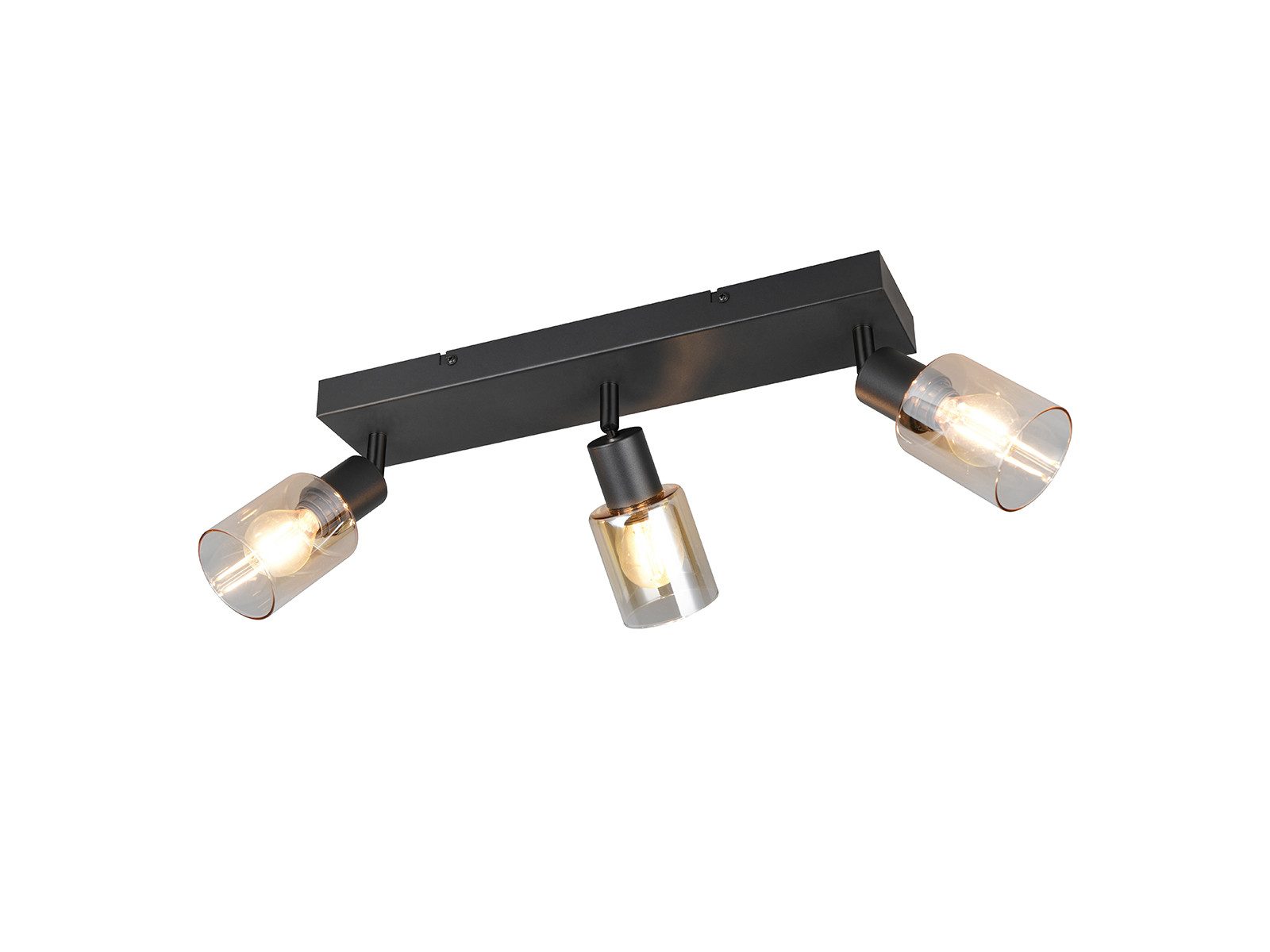 Reality Leuchten LED Deckenstrahler mit 3 Glas Lampenschirmen Amber, B: 42cm, Dimmfunktion, LED wechselbar, Warmweiß, Strahler Decke 3-flammig für innen, inkl. austauschbaren Leuchtmitteln