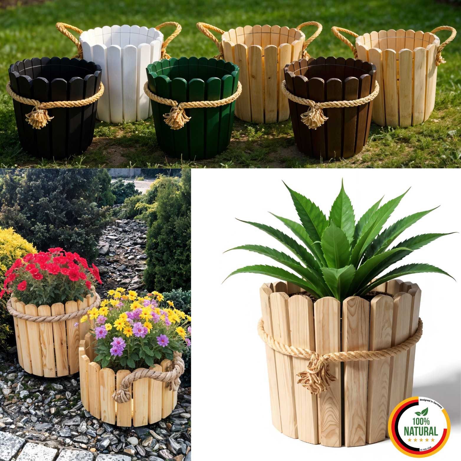 Floranica Übertopf Runder Blumentopf aus Holz Pflanzentopf Pflanzkübel (mit Juteschnur umwickelt, 1 St., Unbehandelt), Dekoration für Haus und Garten, für Innen- und Außenbereich