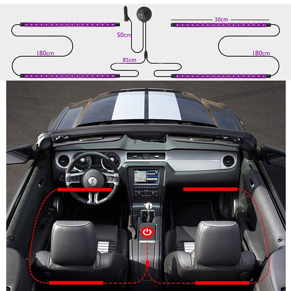 zggzerg LED Stripe LED-Innenbeleuchtung Auto, 4 LED Streifen mit APP und  Fernbedienung