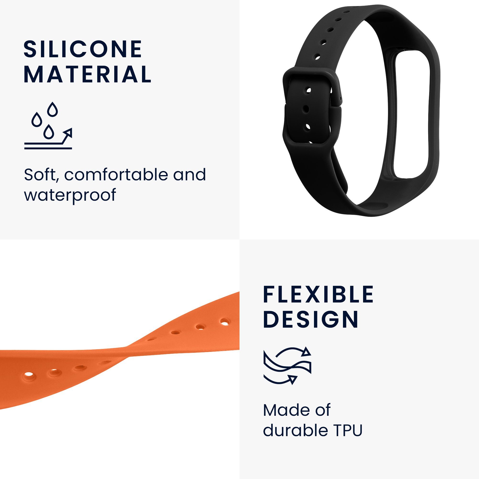 kwmobile Uhrenarmband Fit Samsung Galaxy Sportarmband Fitnesstracker 2, TPU für Set Armband Silikon 2x Schwarz