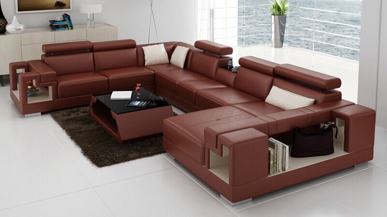 JVmoebel Ecksofa Ecksofa Garnitur USB Ledersofa Sofa Couch Modern Sofa Wohnlandschaft