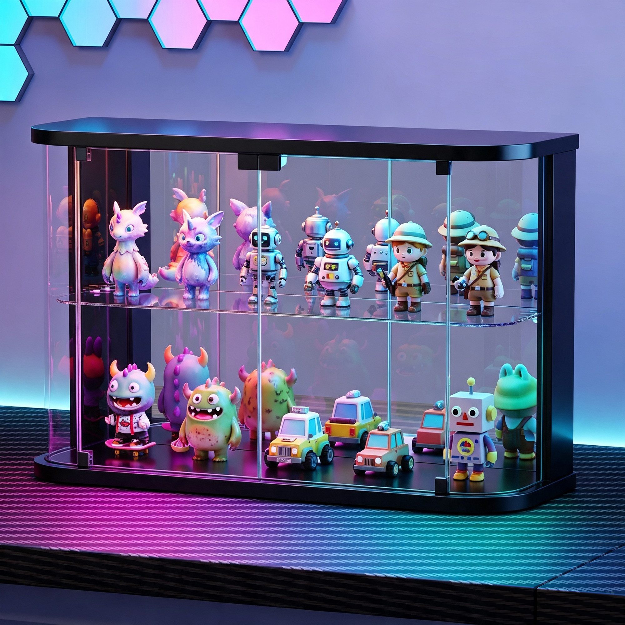 LVSOMT Glasvitrine mit LED Beleuchtung, Sammlerstücke Präsentieren (1-St) Figuren Aufbewahren, Temperglas, Push-to-open