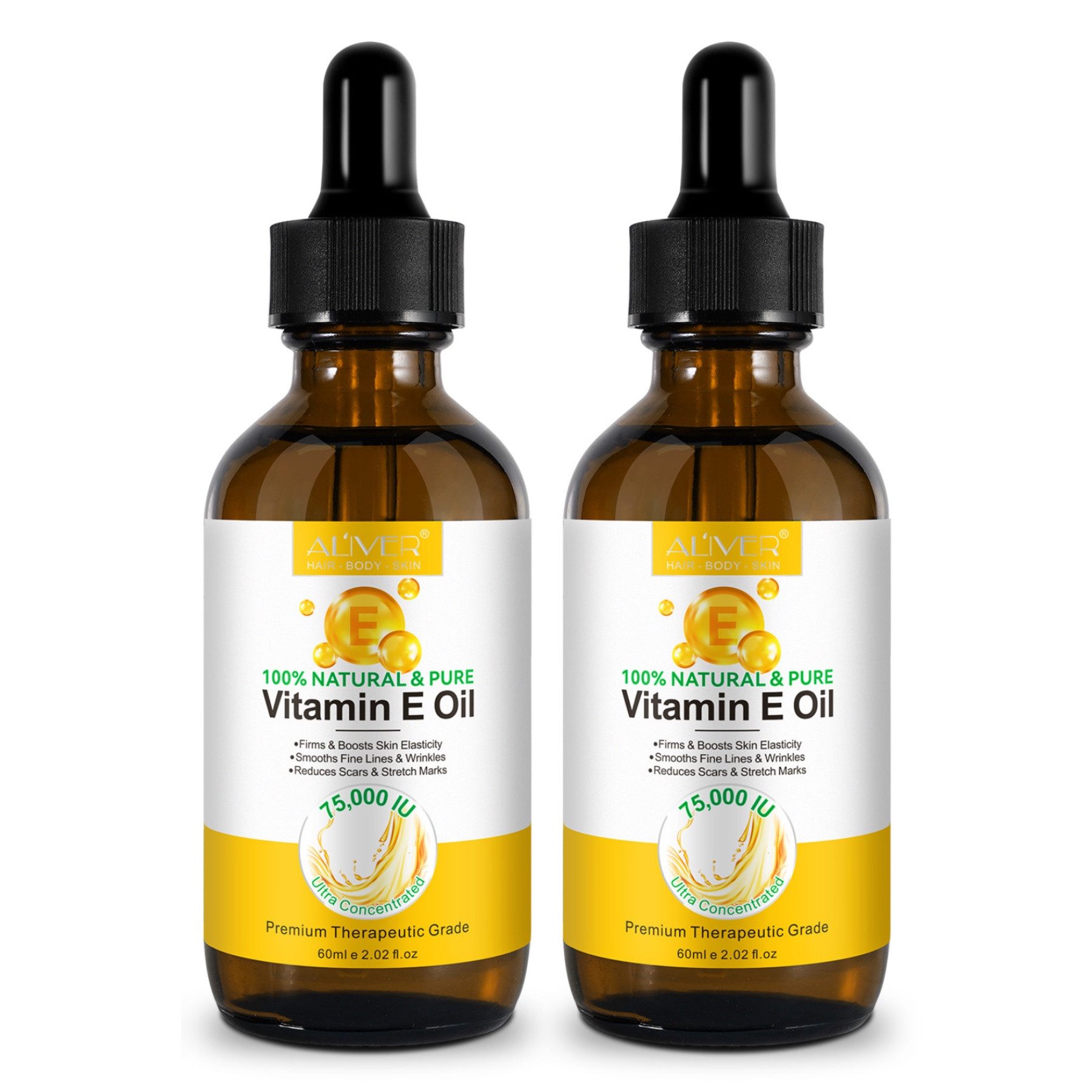 ALIVER Körperöl Gesichtsöl Hautöl Vitamin E Öl Hautstraffung Narbenreduzierung, 2-tlg., Anti-Falten, Anti Aging, Feuchtigkeit, Hautpflege