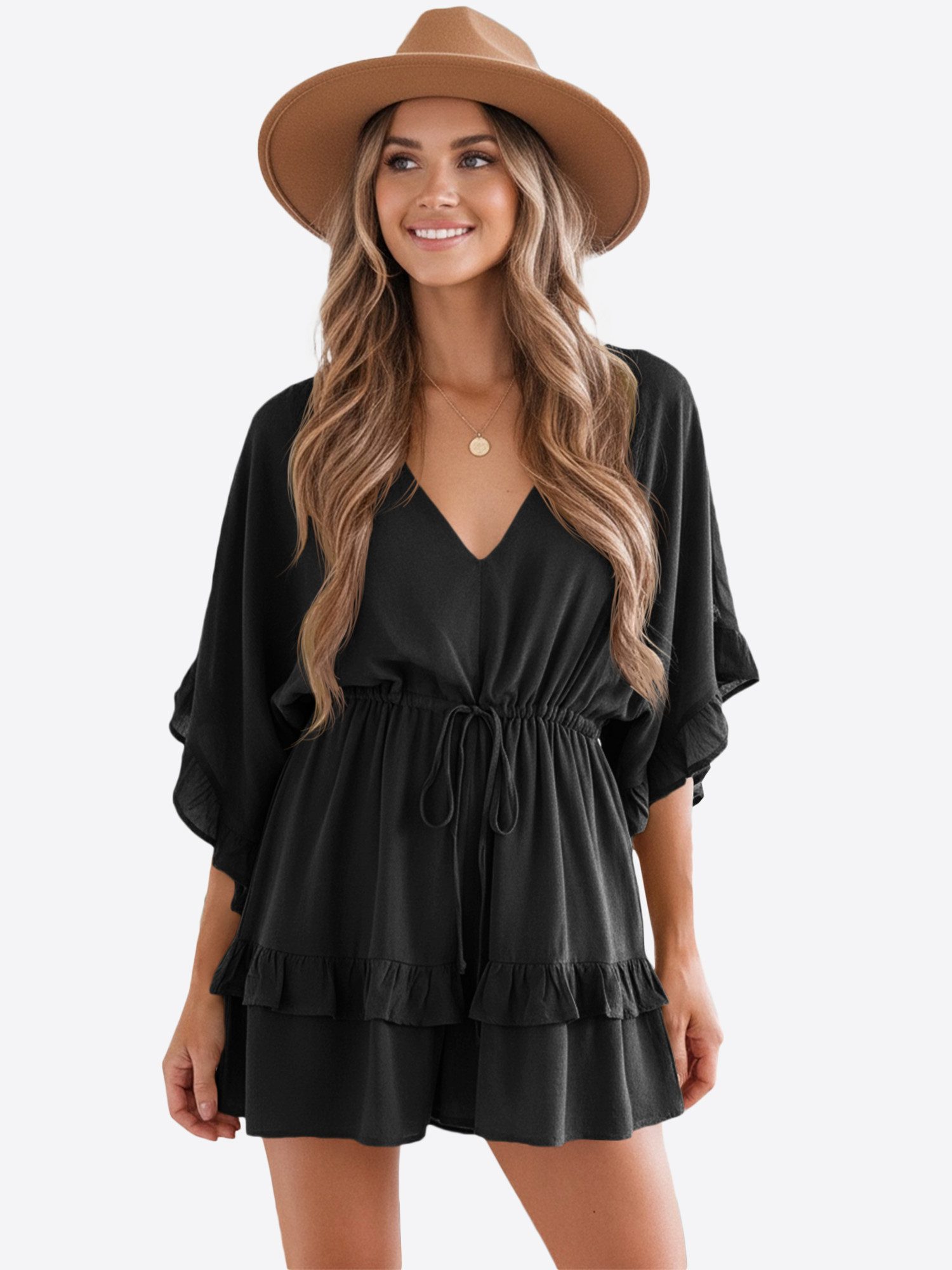 Imily Bela Jumpsuit Damen Strand romper mit V-Ausschnitt (Packung, 1-tlg., 1per-Pack) Rüschen Besatzung