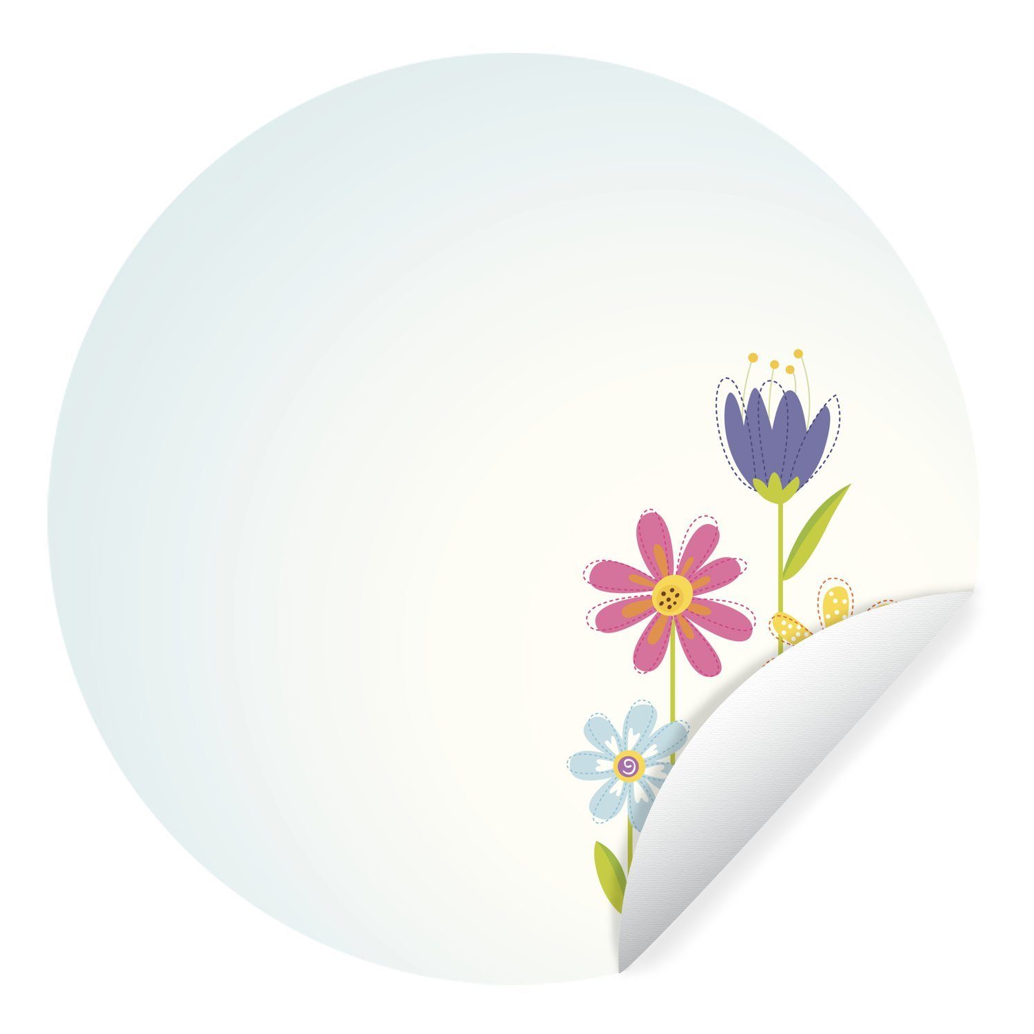 MuchoWow Wandsticker Eine Illustration von Blumen und einer blauen Tulpe (1 St), Tapetenkreis für Kinderzimmer, Tapetenaufkleber, Rund, Wohnzimmer