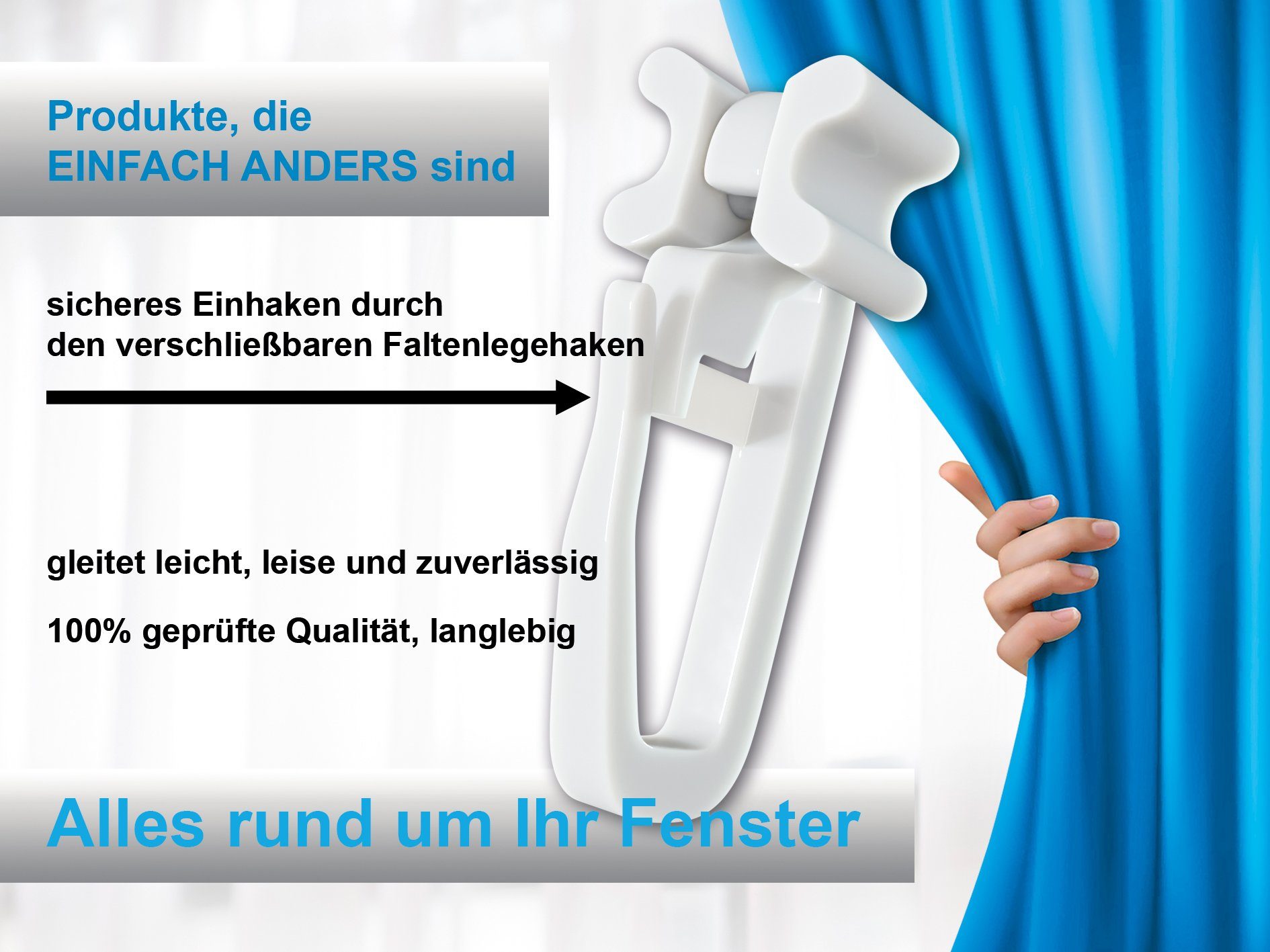 dekohaken24.de Gardinengleiter X-Gleiter/Gardinengleiter/Faltengleiter in weiß, für Gardinenschienen mit 6mm breiten Profilschlitzen, (100-St), mit verschließbarem Faltenlegehaken