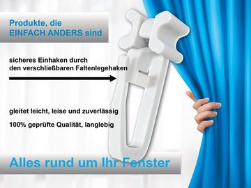 Gardinengleiter X-Gleiter/Gardinengleiter/Faltengleiter in weiß, dekohaken24.de, für Gardinenschienen mit 6mm breiten Profilschlitzen, (100-St), mit verschließbarem Faltenlegehaken