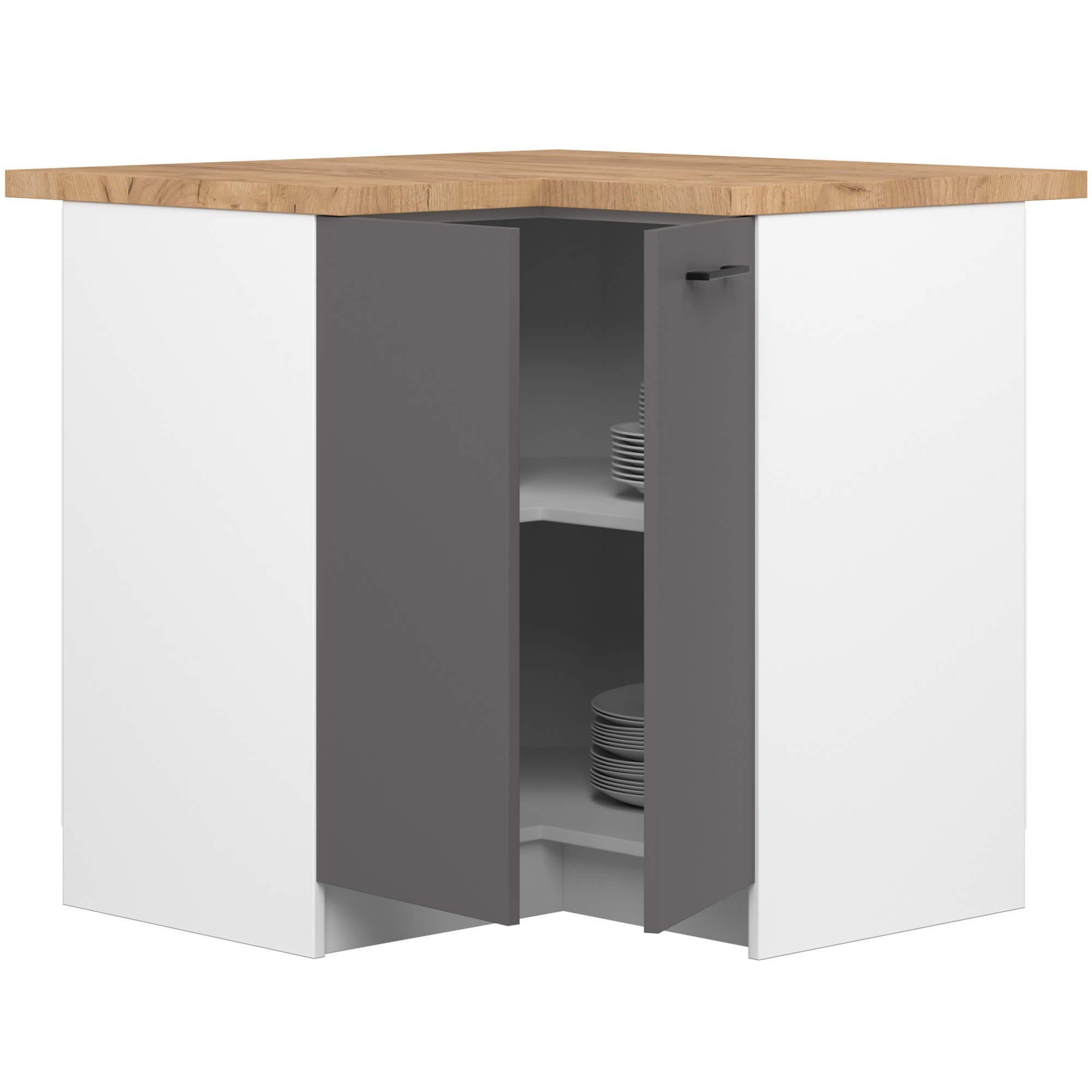 Raumhirsch Furniture Unterschrank Moderner Küchenunterschrank - Platzsparender Eckschrank - Küchenmodul (viele Farbvarianten - Maße 90 - 85 - 46 cm) 2 Türen, moderne Gestaltung, praktischer Stauraum