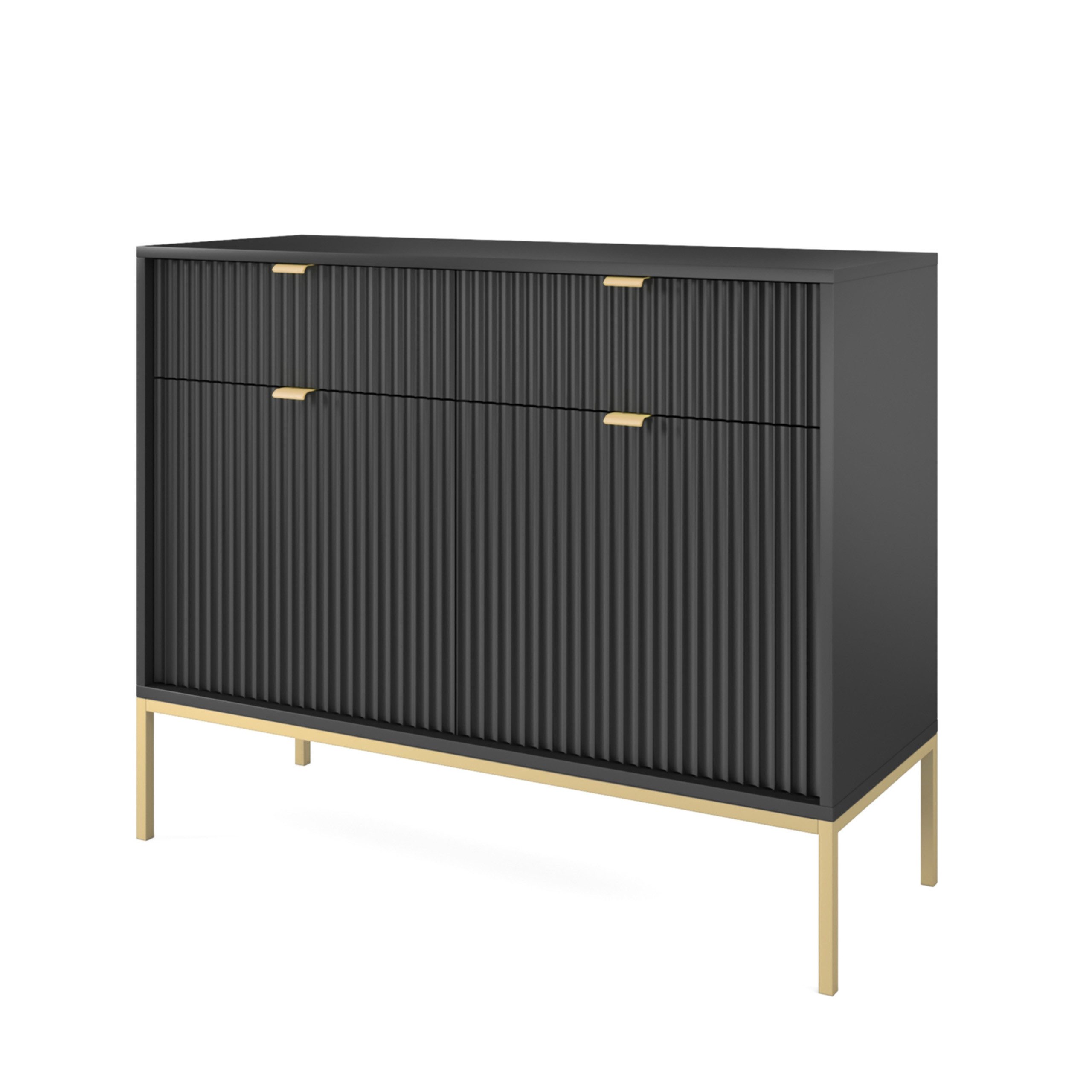 Kommode STELLARE 104 cm Sideboard mit 2 Schubladen und 2 Türen Schwarz