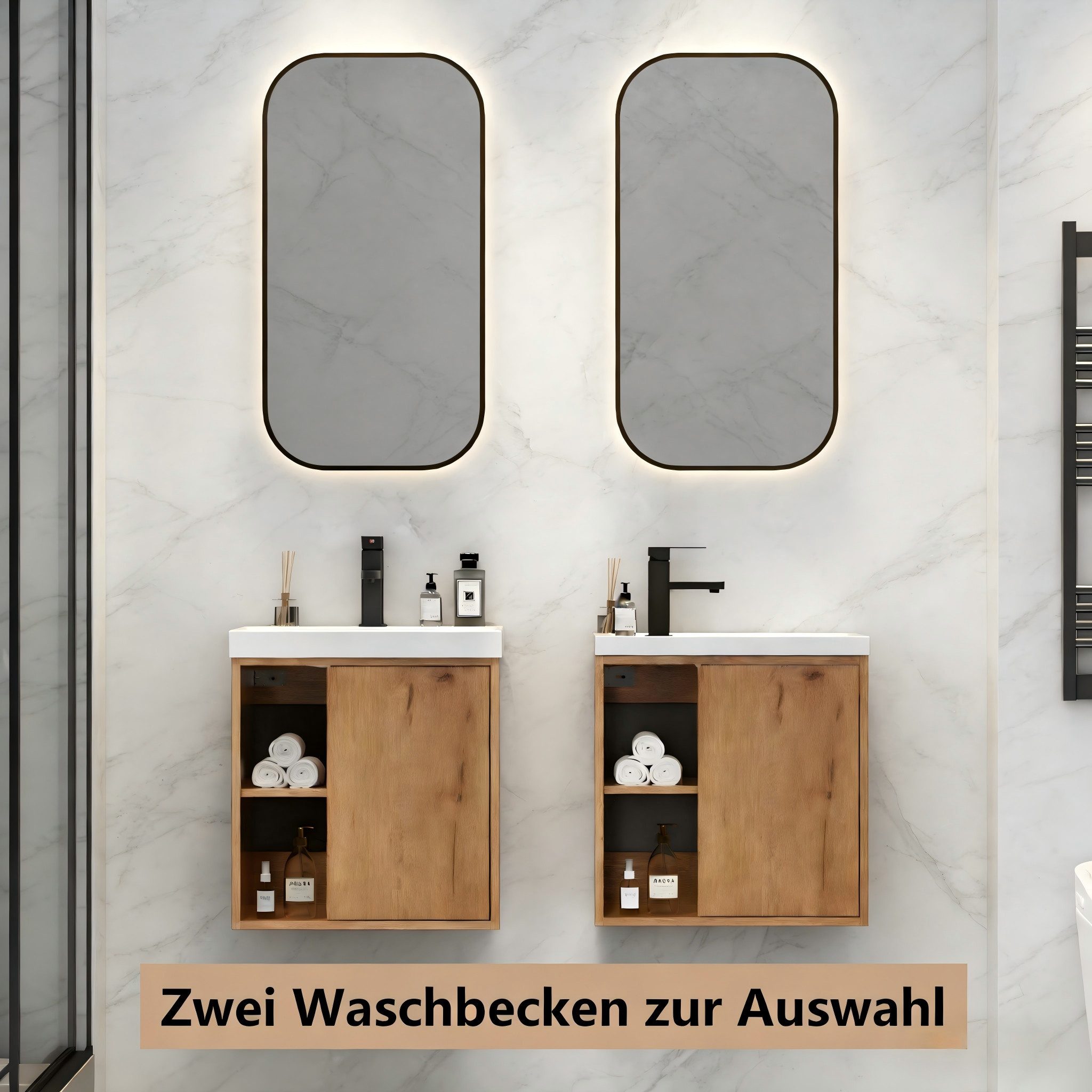 UEV Waschtisch klein Waschbecken mit Unterschrank set Badmöbel Gäste-WC hängend 50cm (Waschplatz ausreichend Stauraum,Badmöbel Set für Badezimmer, Unterschrank  – Bild 4 von 5