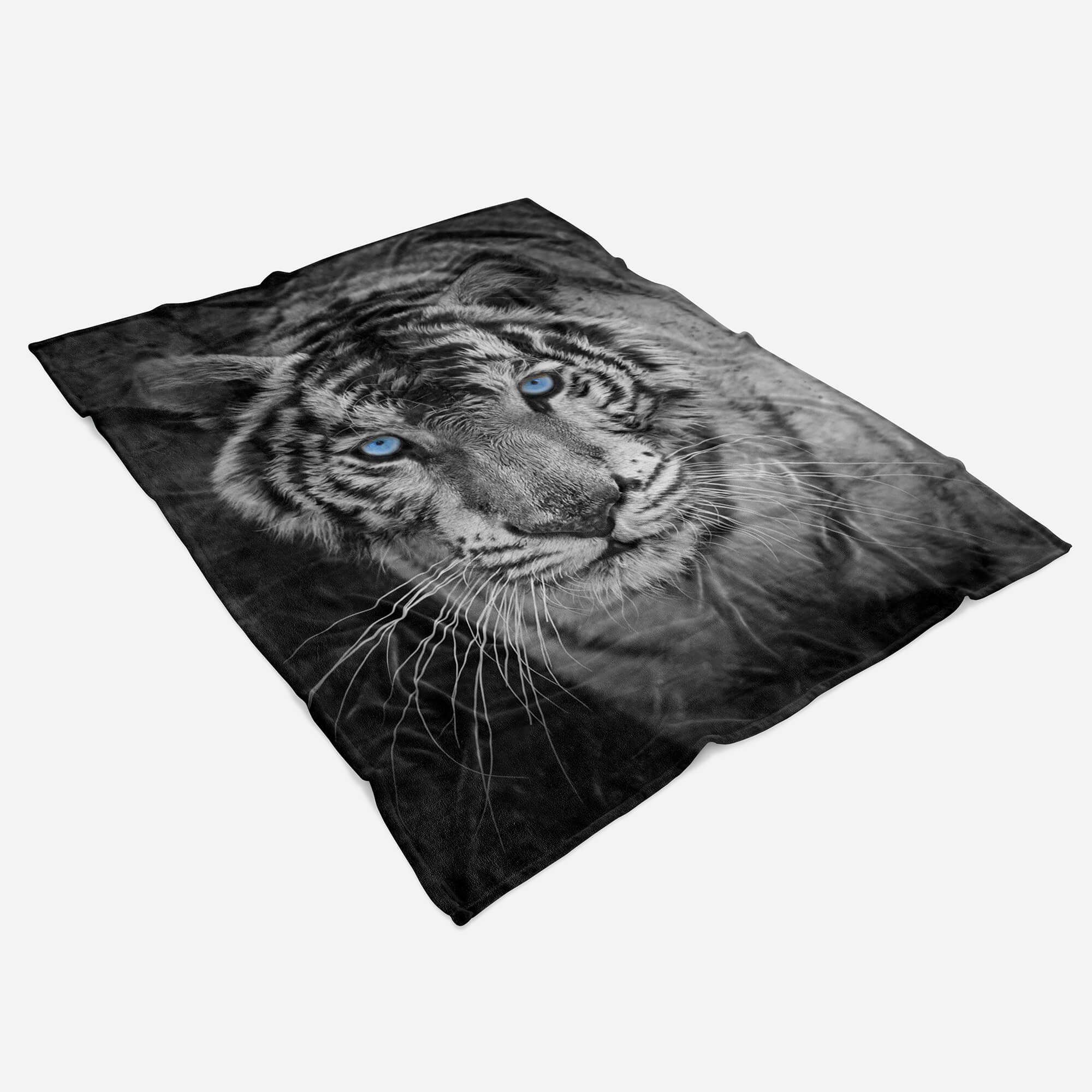 Baumwolle-Polyester-Mix Kuscheldecke Handtücher blaue Handtuch Handtuch Art mit Saunatuch Sinus Strandhandtuch Augen, Tiger Tiermotiv (1-St),