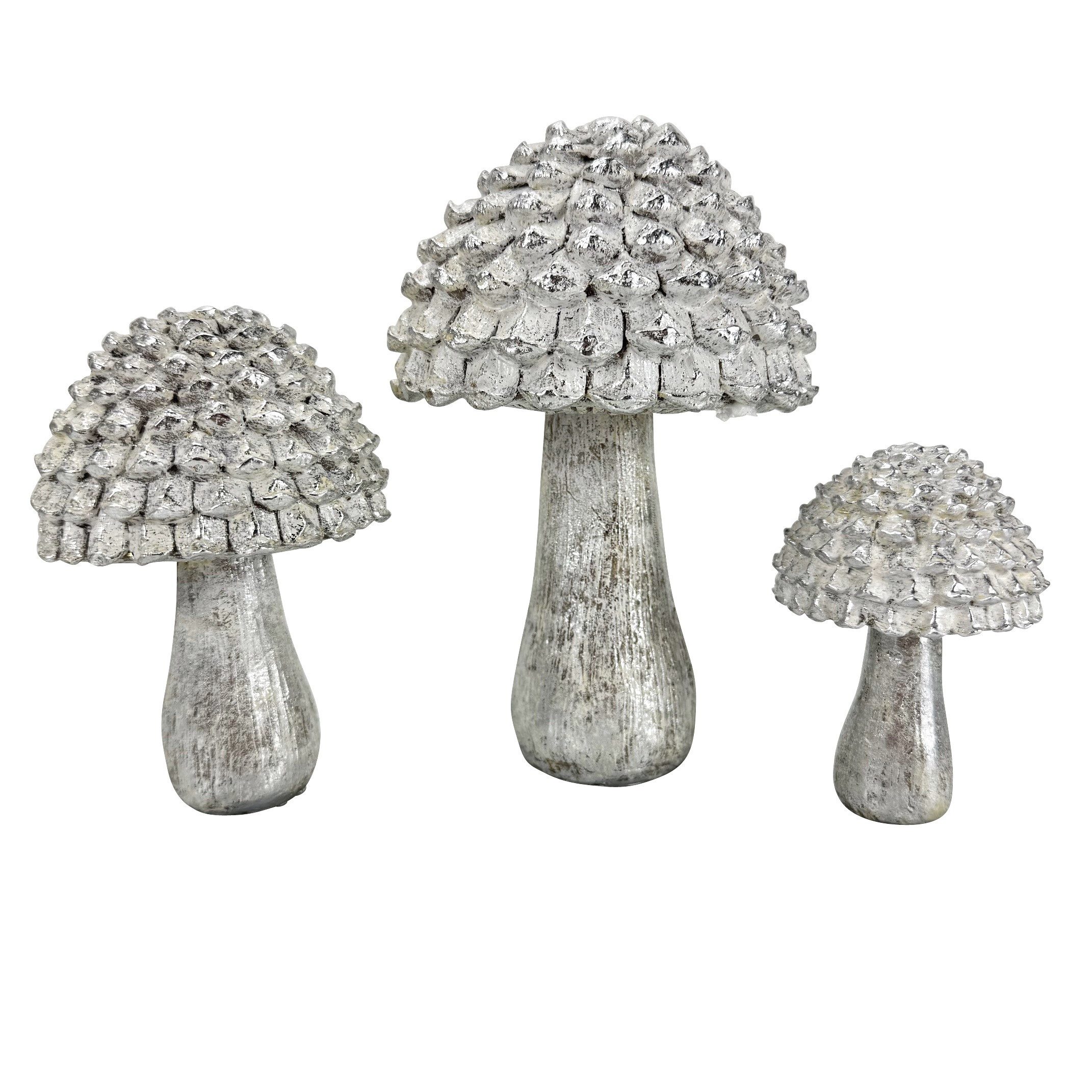 Online-Fuchs Dekoobjekt 3 Pilze in verschiedenen Größen - Herbstdeko und Winterdeko (Weiß oder Gold, Vintage Optik), mit Glitzerapplikationen - Weihnachtsdekoration