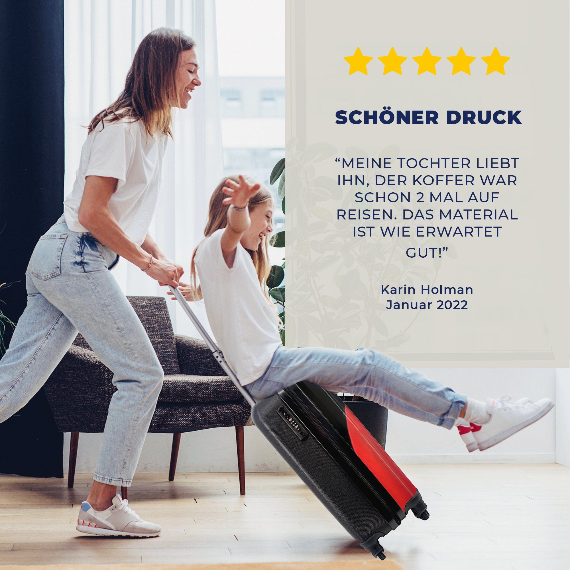 4 Ferien, Kopfes einer roten Handgepäckkoffer Trolley, MuchoWow einem Reisekoffer schwarzen, Reisetasche für Tulpe Rollen, rollen, des mit Nahaufnahme Handgepäck vor