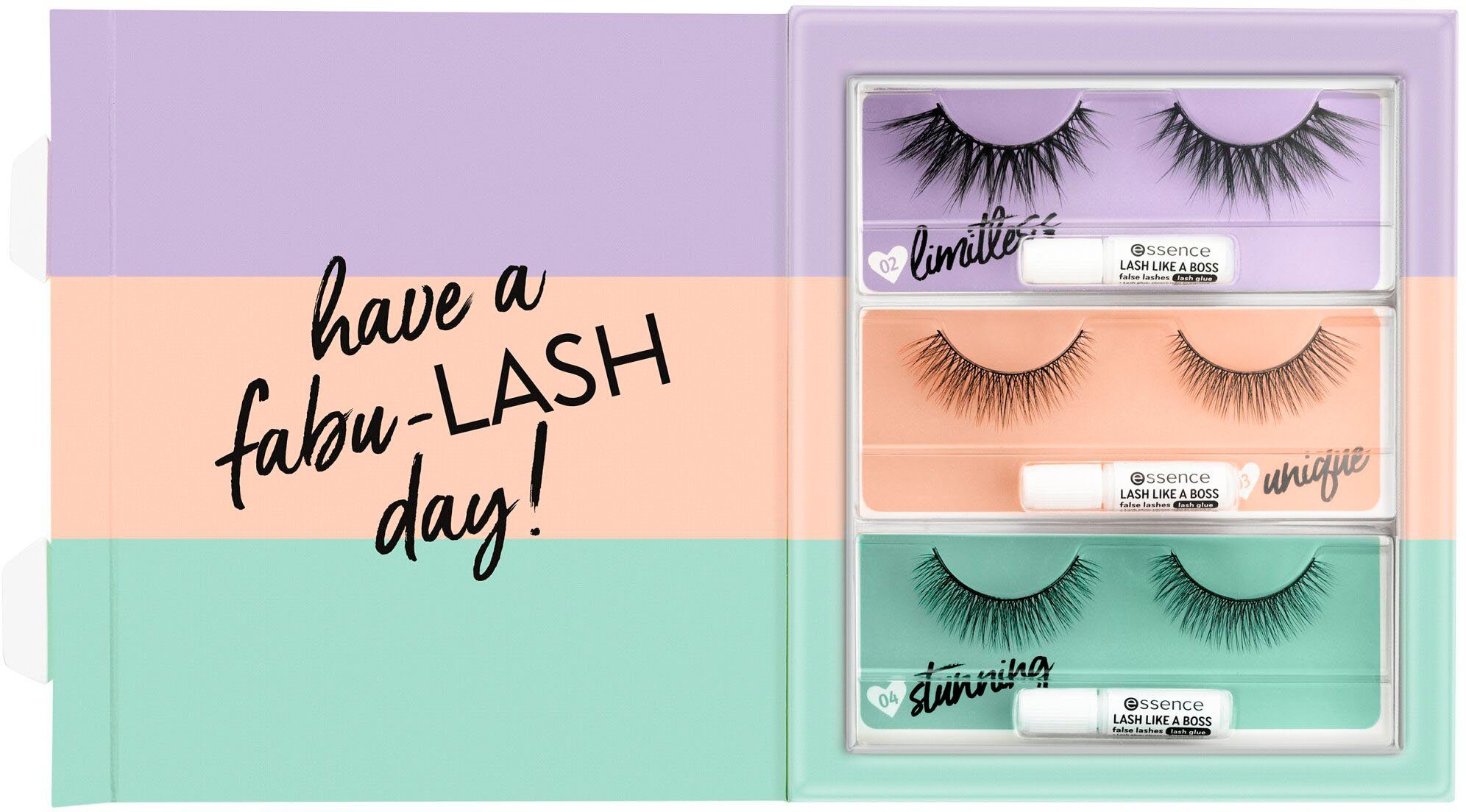 LIKE A tlg. false LASH set, Essence 3 BOSS Bandwimpern Set, lashes 3x