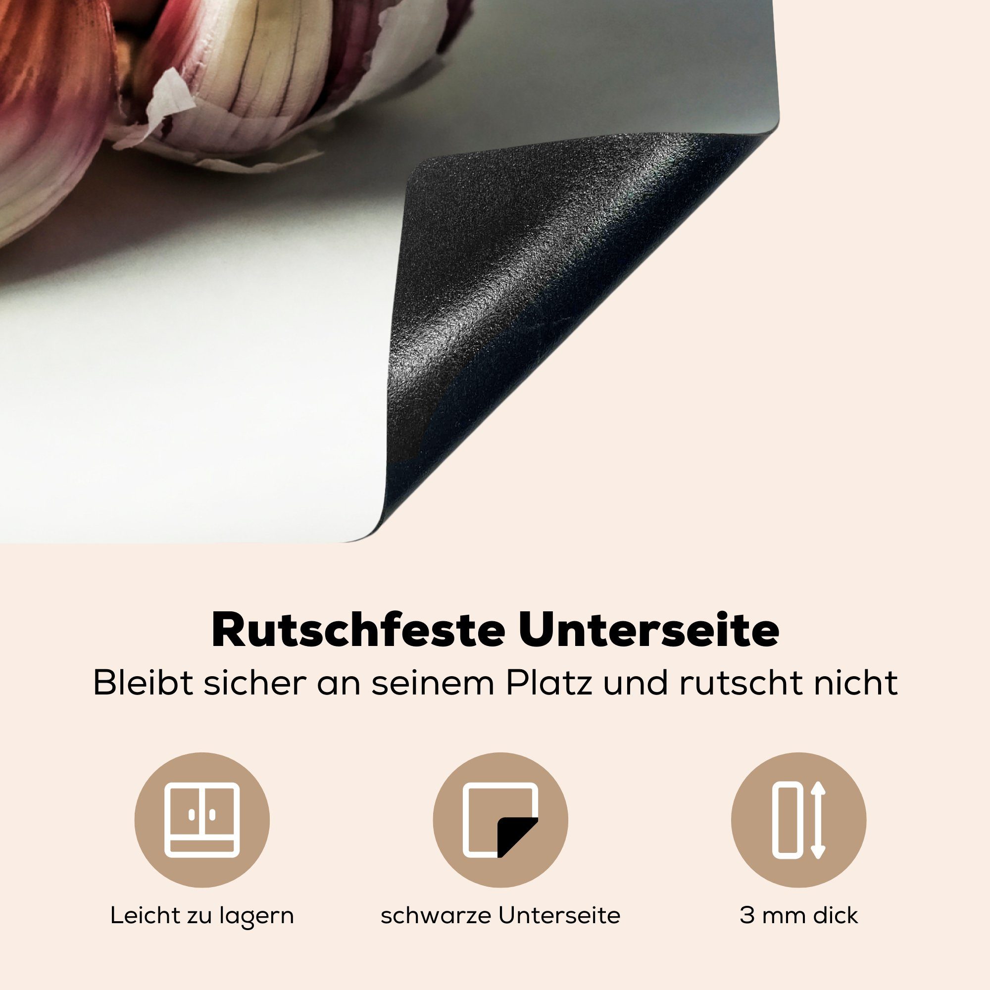 Ceranfeldabdeckung die steht, wenig ein der 71x52 küche, cm, Herdblende-/Abdeckplatte für Induktionskochfeld MuchoWow Vinyl, Knoblauch, tlg), (1 auseinander Schutz