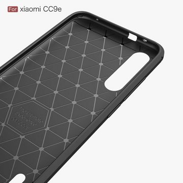 König Design Handyhülle Xiaomi Mi A3, Xiaomi Mi A3 Handyhülle Carbon Optik Backcover Schwarz