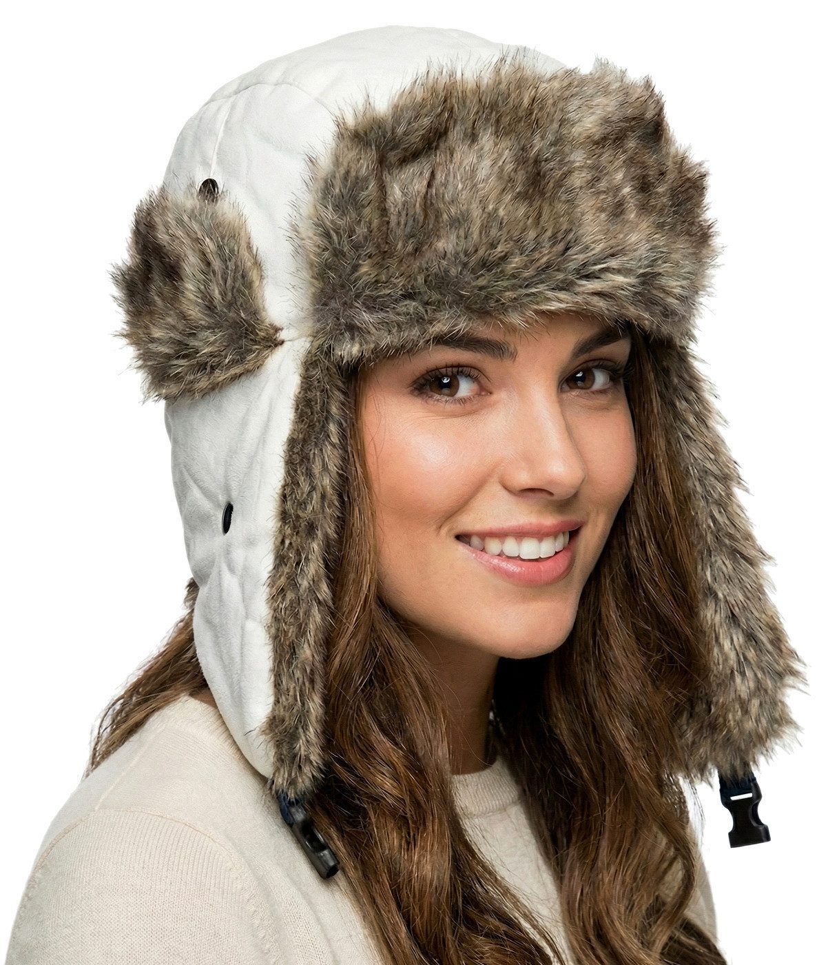 dy_mode Ohrenmütze Damen Fliegermütze Pilotenmütze Herren Mütze mit Ohrenklappen mit Ohrenklappen, mit Kunstfell-Besatz