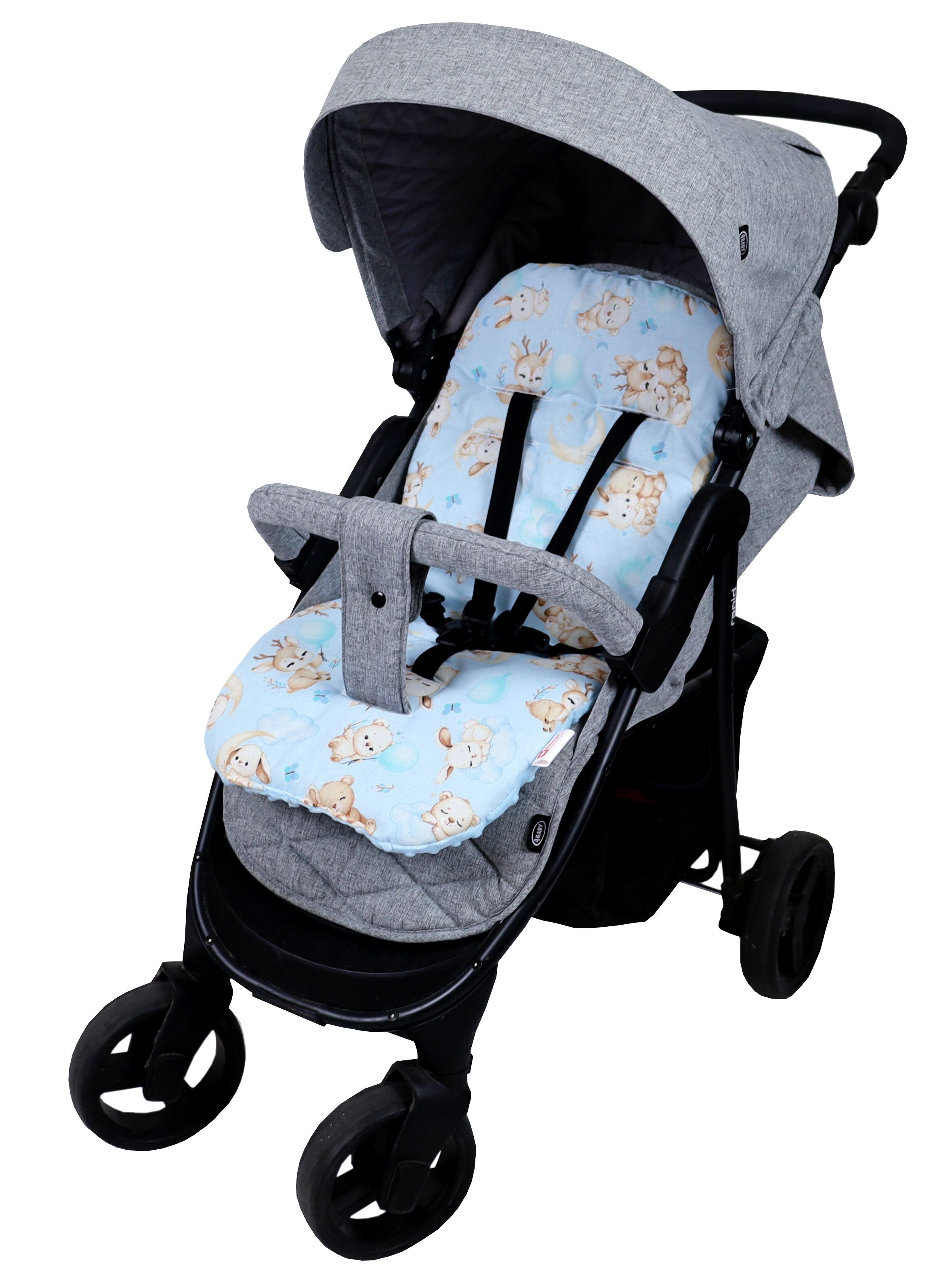 BabyLux Kinderwagenaufsatz Sitzauflage für Kinderwagen Buggy Sitzeinlage Kinderwagenauflage, S163 Blau + Schnuckis