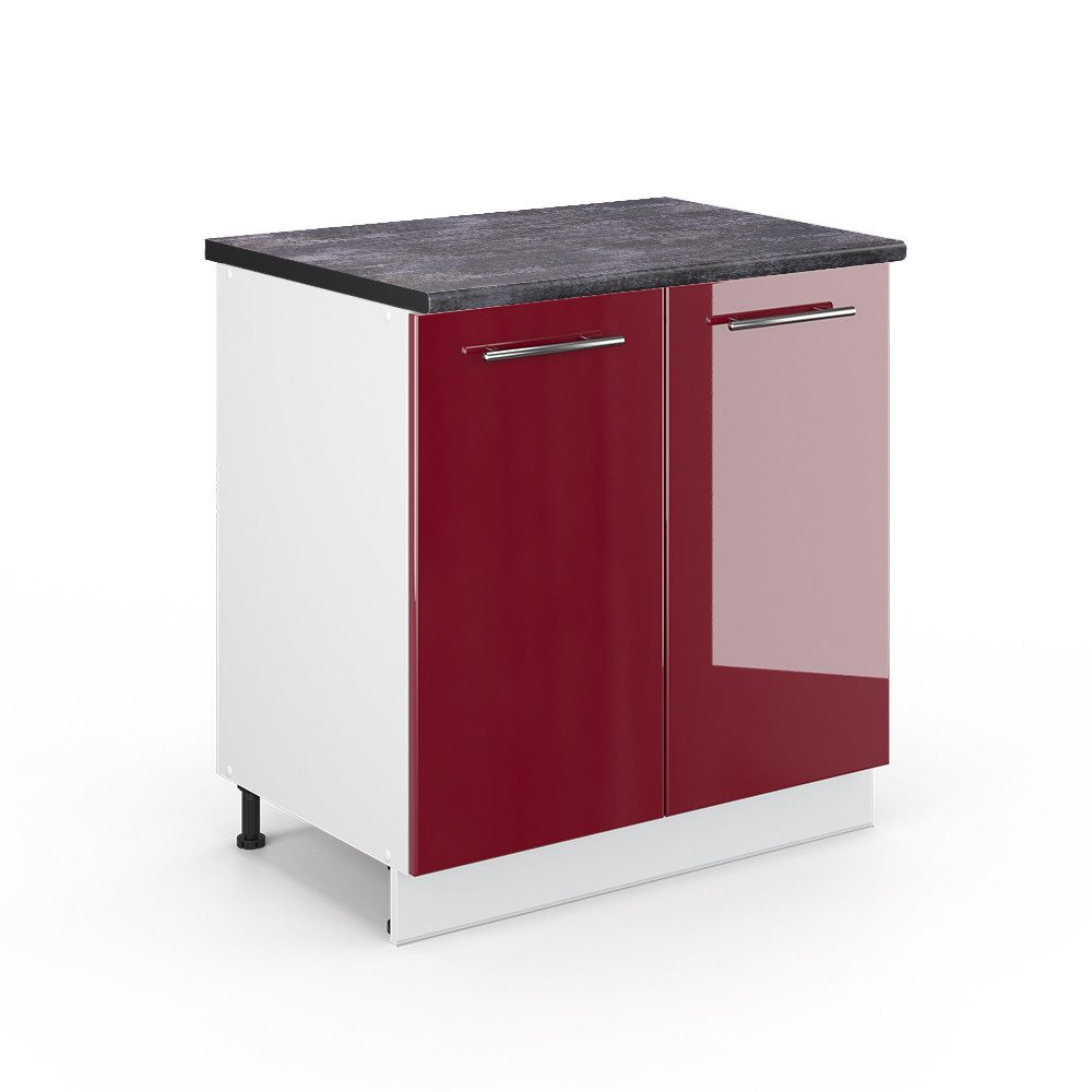 Vicco Spülenunterschrank Fame-Line Bordeaux Hochglanz/Weiß 80 cm mit Regal günstig online kaufen