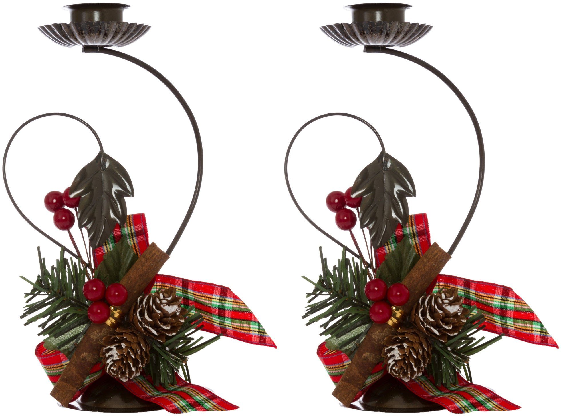 Myflair Möbel & Accessoires Kerzenhalter Weihnachtsdeko rot (Set, 2 St), im Blattdesign, mit winterlicher Dekoration