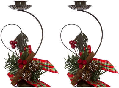 Myflair Möbel & Accessoires Kerzenhalter Weihnachtsdeko rot (Set, 2 St), im Blattdesign, mit winterlicher Dekoration