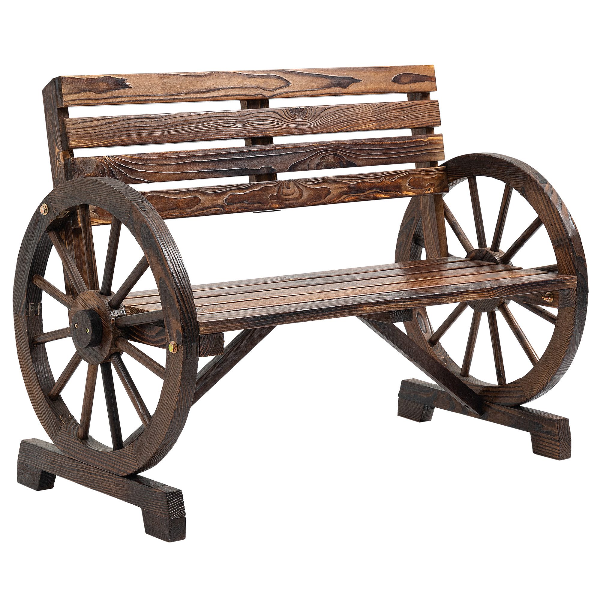 CHICFURN Gartenbank 105.5x56x79cm 2‑Sitzer aus Holz mit Armlehnen, Landhausstil (Packung, 1-St., Holzbank & Parkbank für Garten, Terrasse & Außenbereiche), Kompakte Sitzbank für den täglichen Gebrauch im Freien, Braun