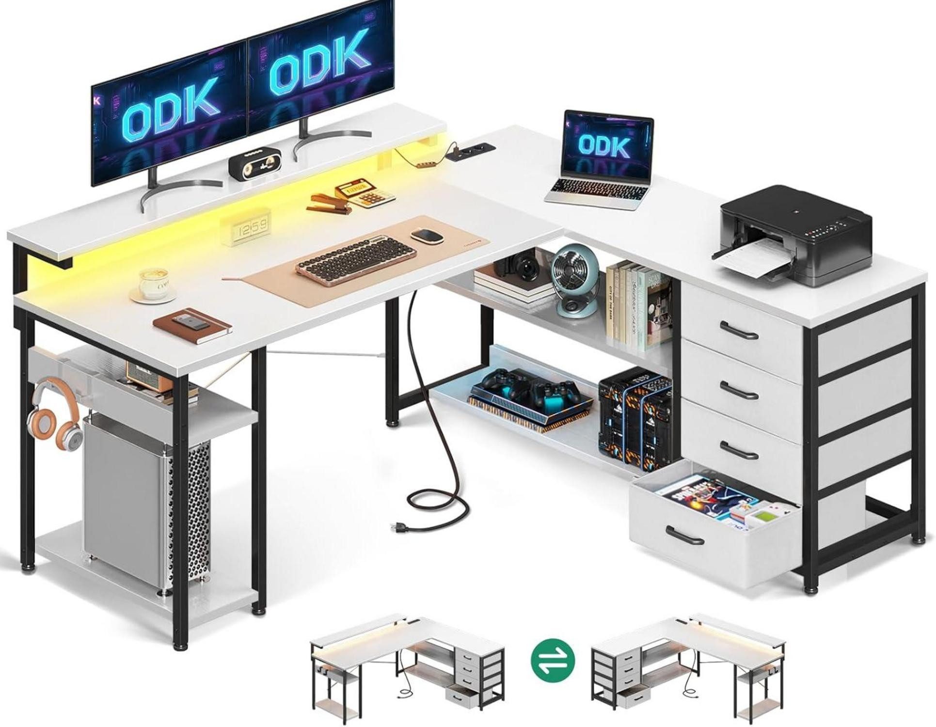 LuxusKollektion Eckschreibtisch Schreibtisch mit Schubladen LED günstig online kaufen